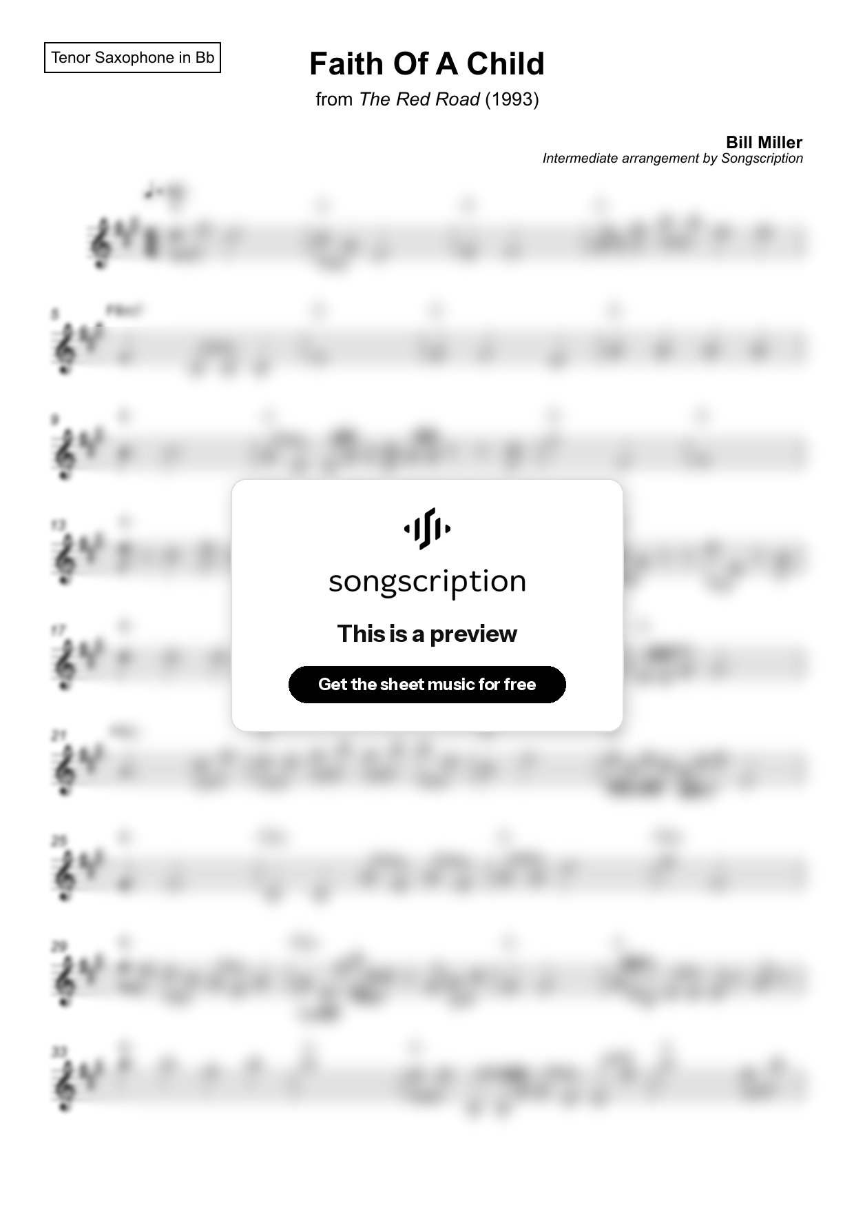 Intermediate Tenor Sax Sheet Music for "Faith Of A Child" by Bill Miller