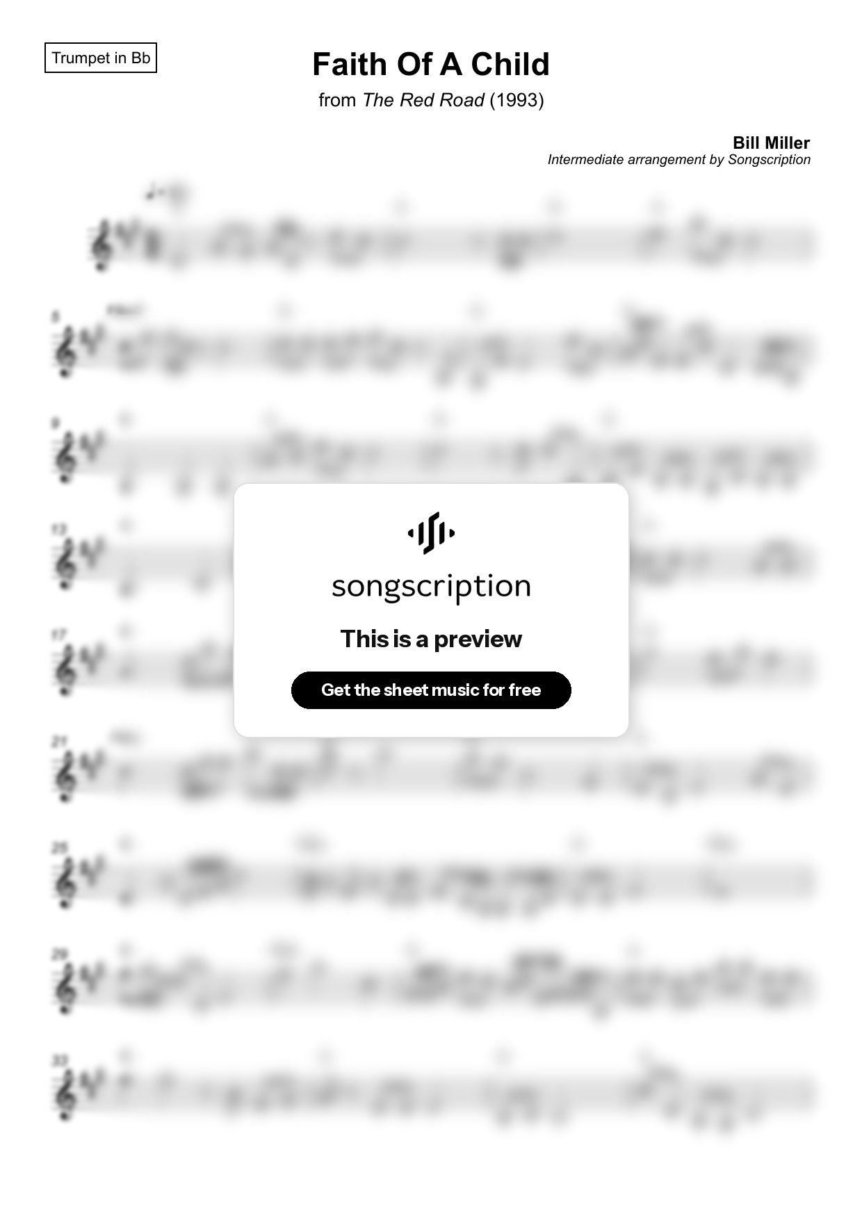 Intermediate Trumpet Sheet Music for "Faith Of A Child" by Bill Miller