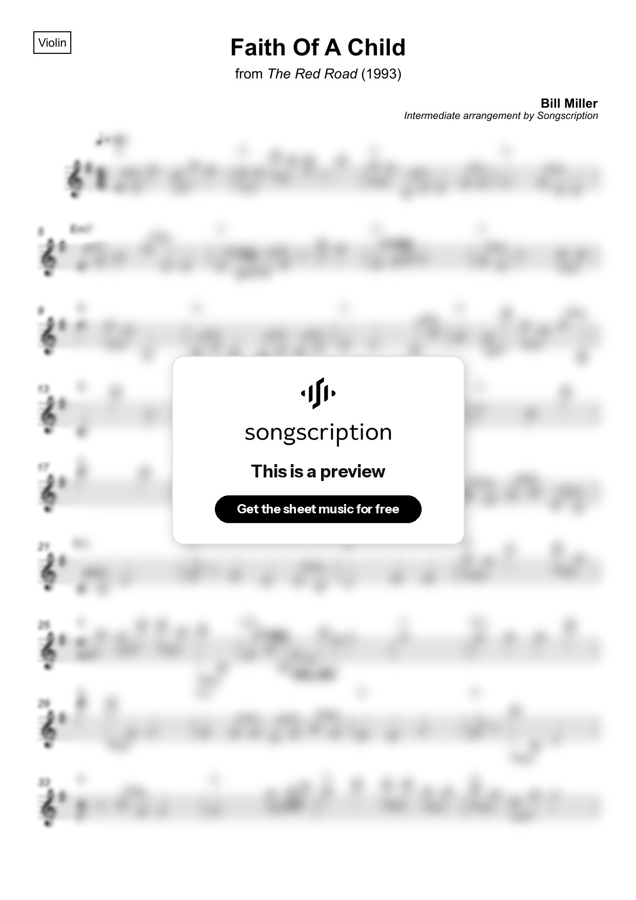 Intermediate Violin Sheet Music for "Faith Of A Child" by Bill Miller