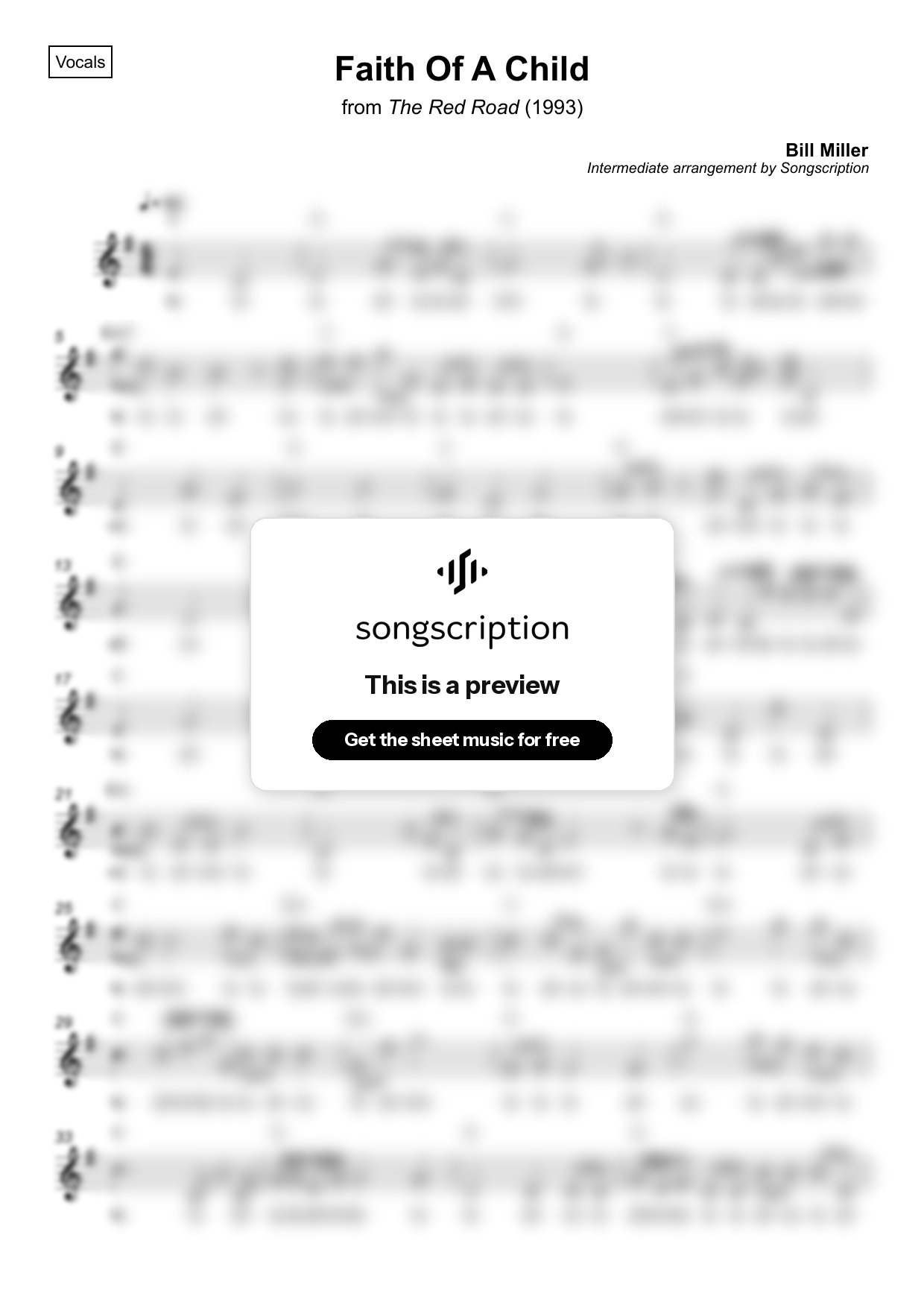 Intermediate Vocals Sheet Music for "Faith Of A Child" by Bill Miller