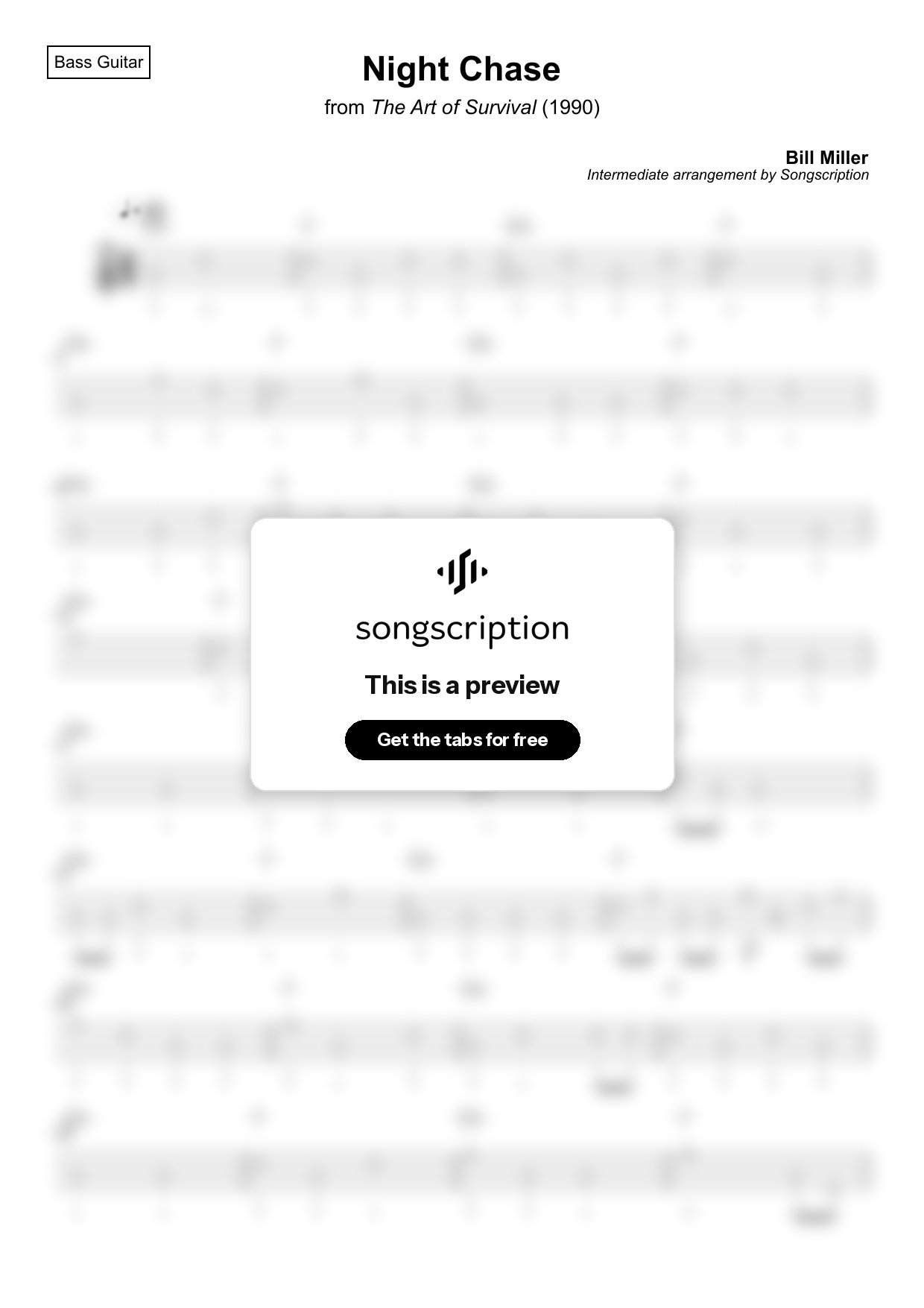 Intermediate Bass Guitar Tabs for "Night Chase" by Bill Miller