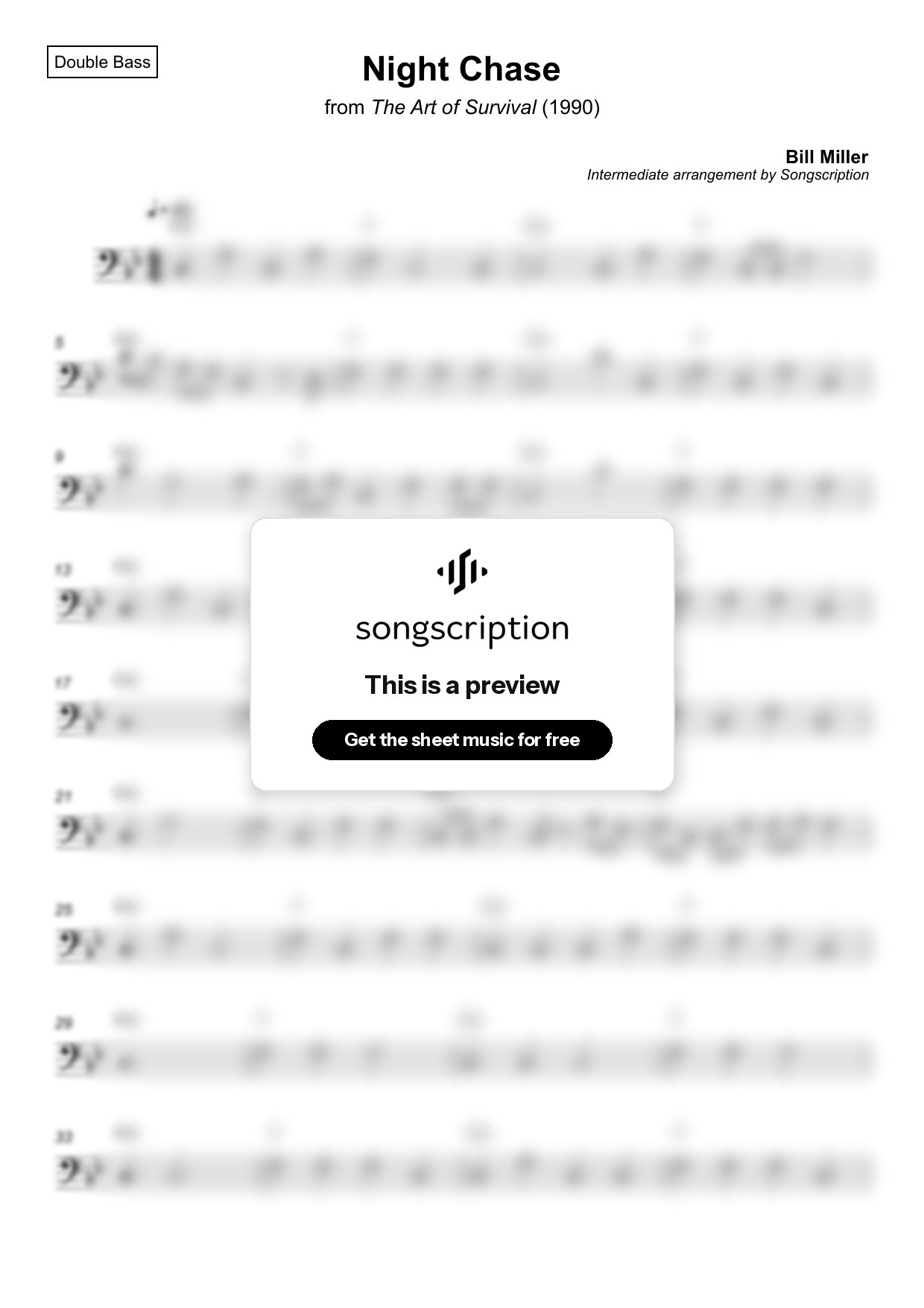Intermediate Double Bass Sheet Music for "Night Chase" by Bill Miller