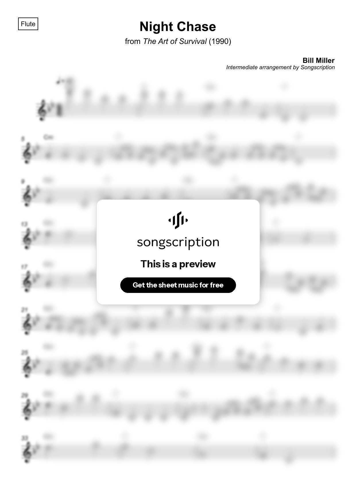 Intermediate Flute Sheet Music for "Night Chase" by Bill Miller