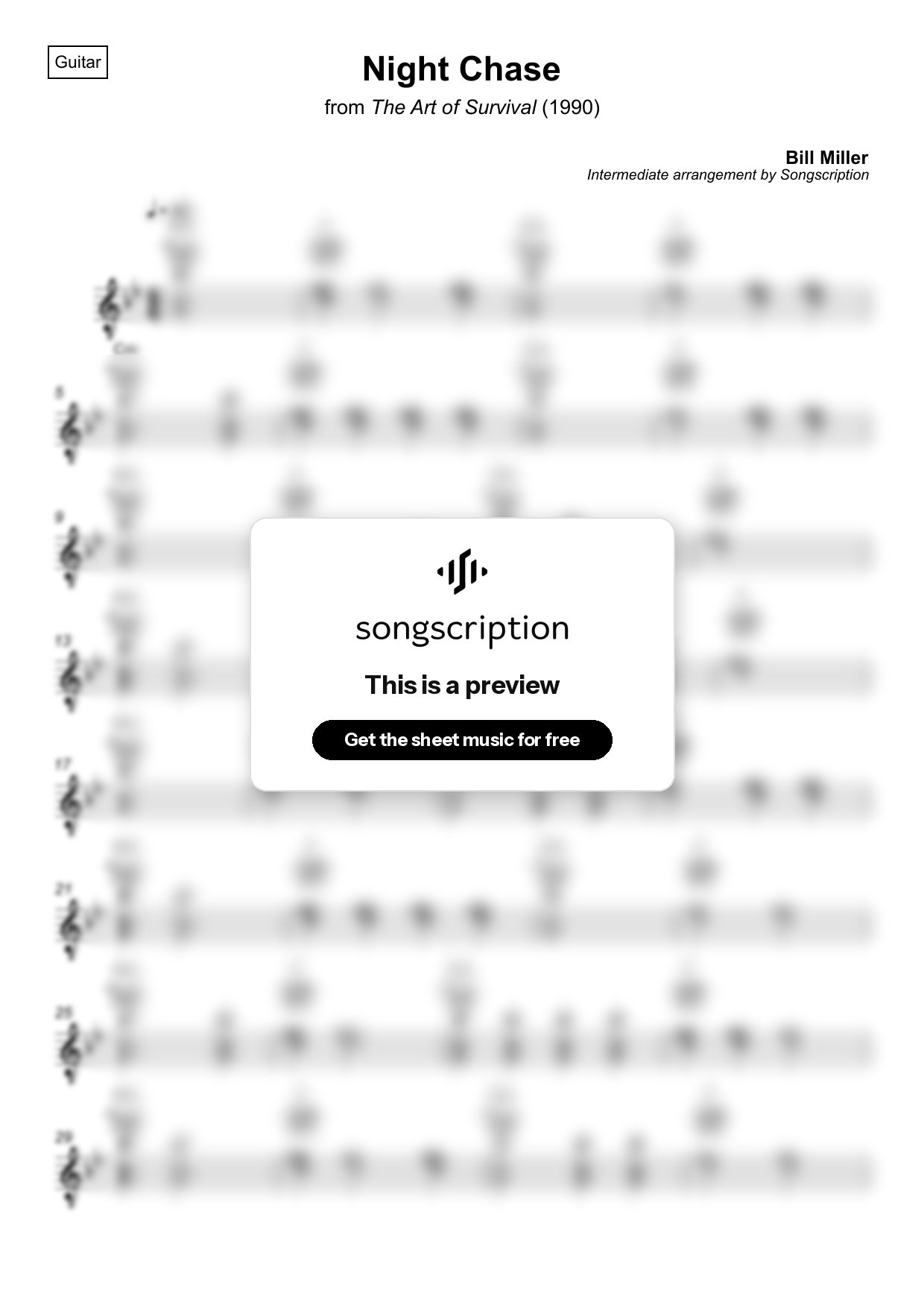 Intermediate Acoustic Guitar Sheet Music for "Night Chase" by Bill Miller