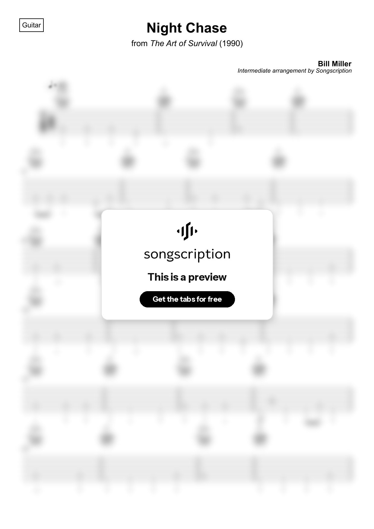 Intermediate Acoustic Guitar Tabs for "Night Chase" by Bill Miller