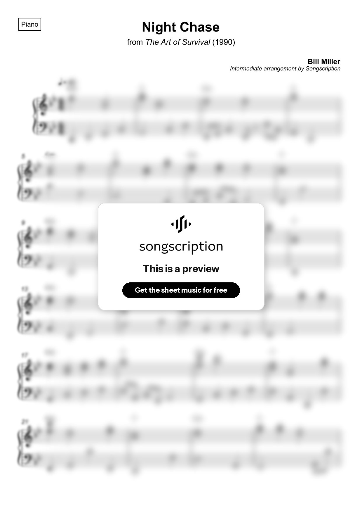 Intermediate Piano Sheet Music for "Night Chase" by Bill Miller