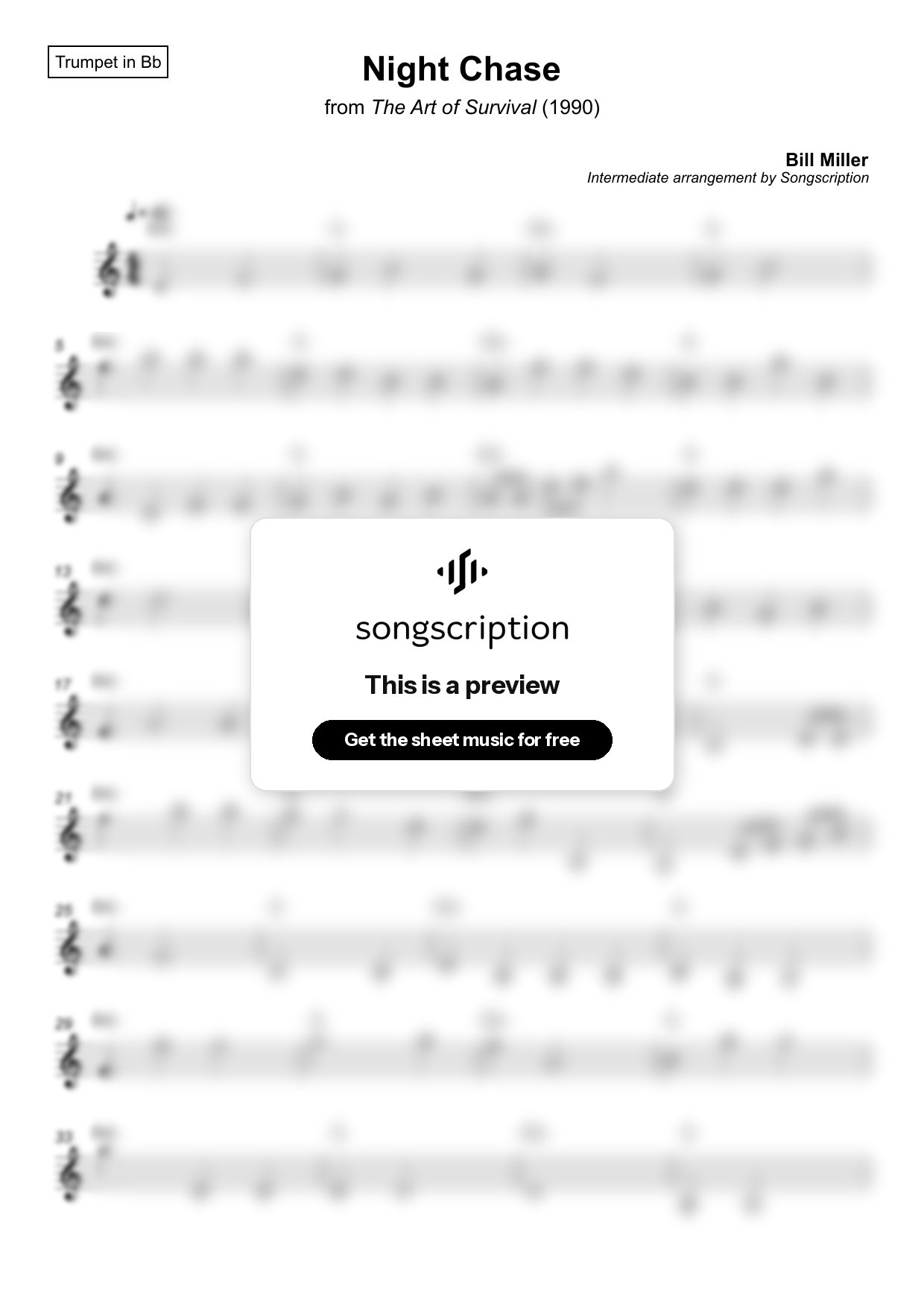 Intermediate Trumpet Sheet Music for "Night Chase" by Bill Miller