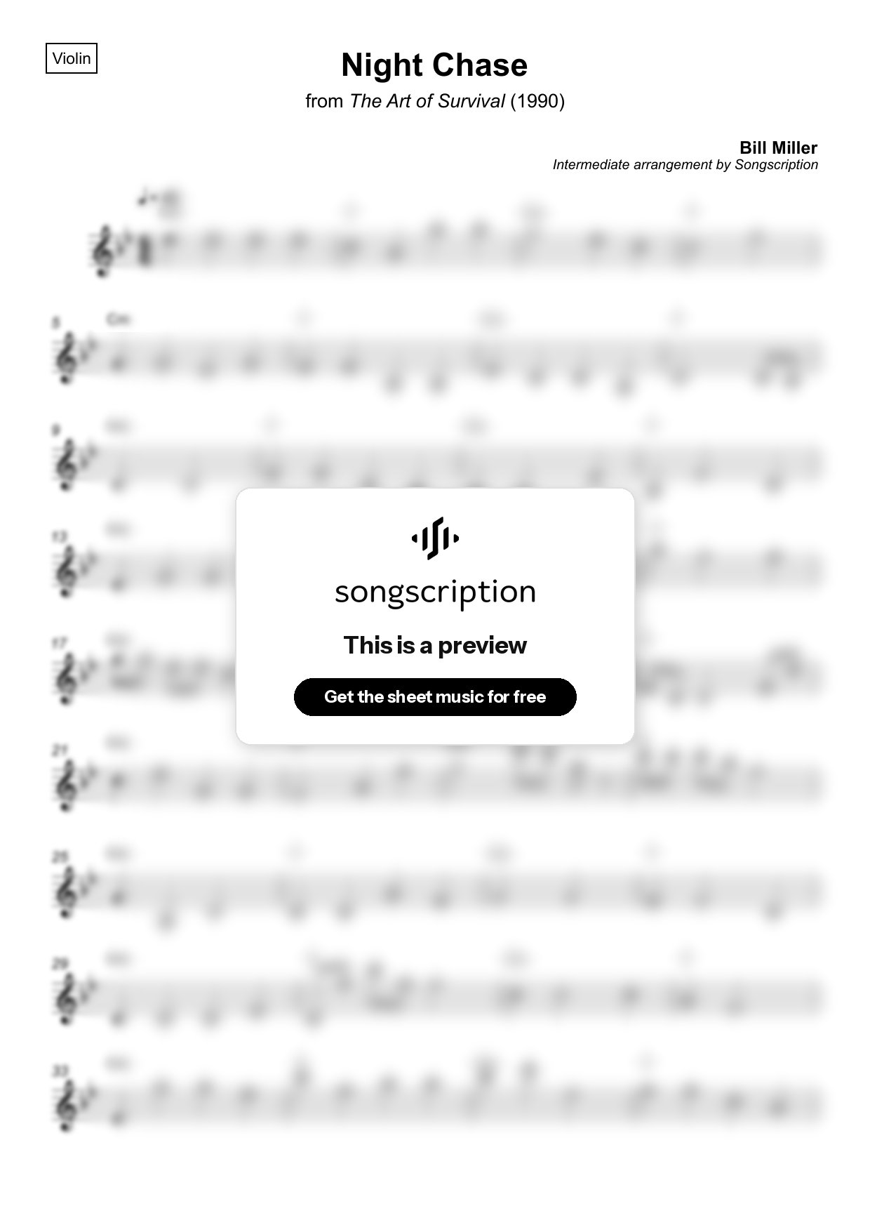 Intermediate Violin Sheet Music for "Night Chase" by Bill Miller