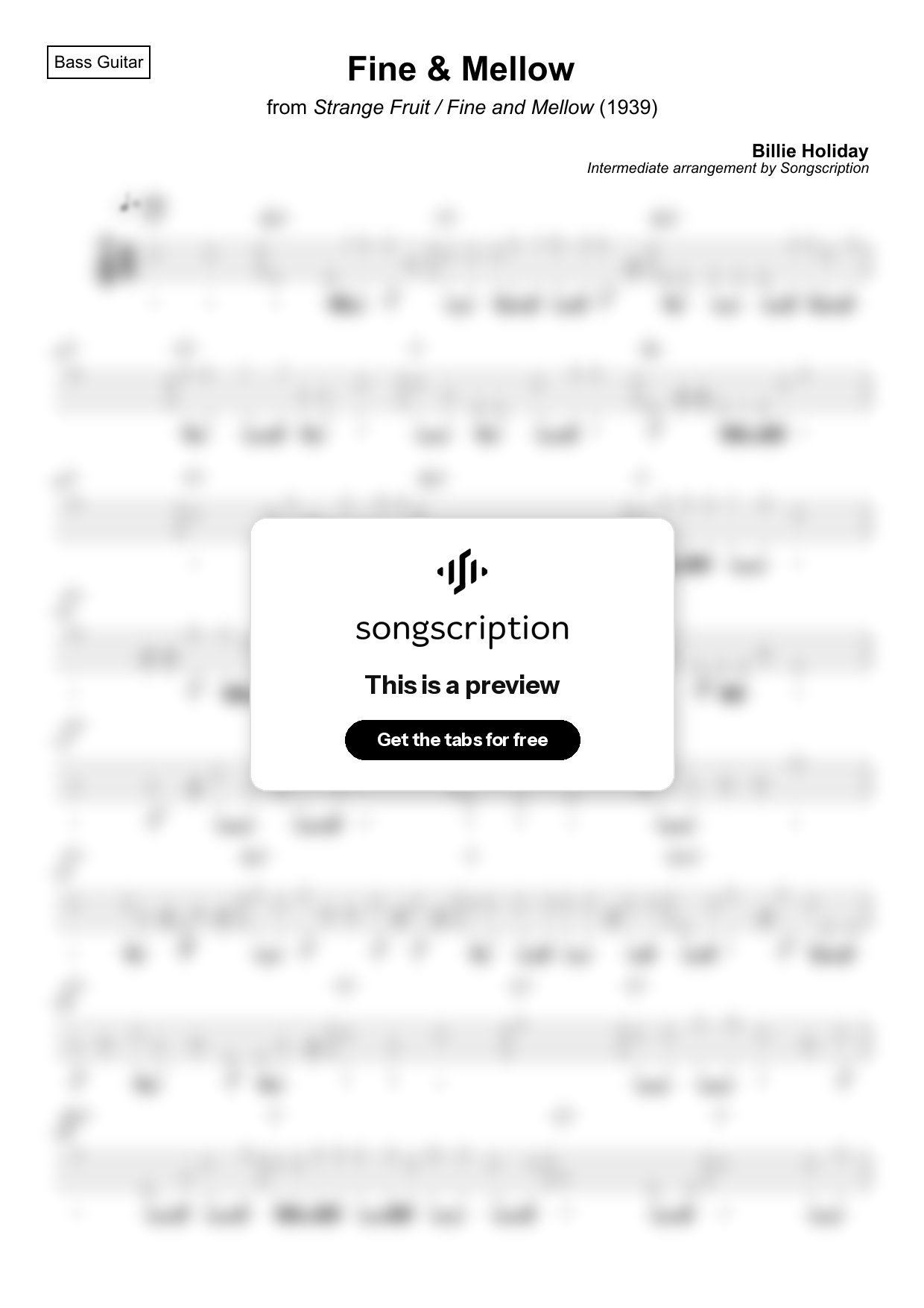 Intermediate Bass Guitar Tabs for "Fine & Mellow" by Billie Holiday