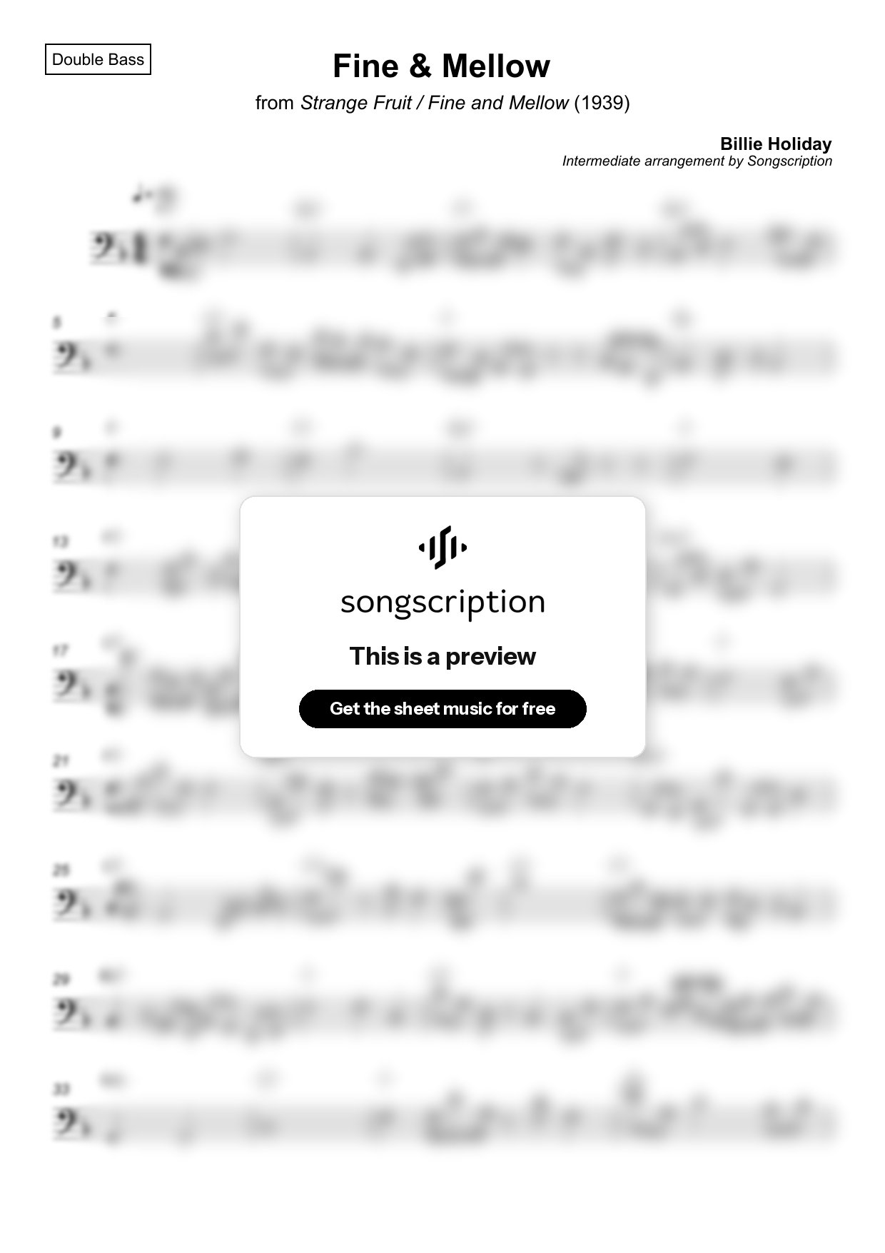 Intermediate Double Bass Sheet Music for "Fine & Mellow" by Billie Holiday