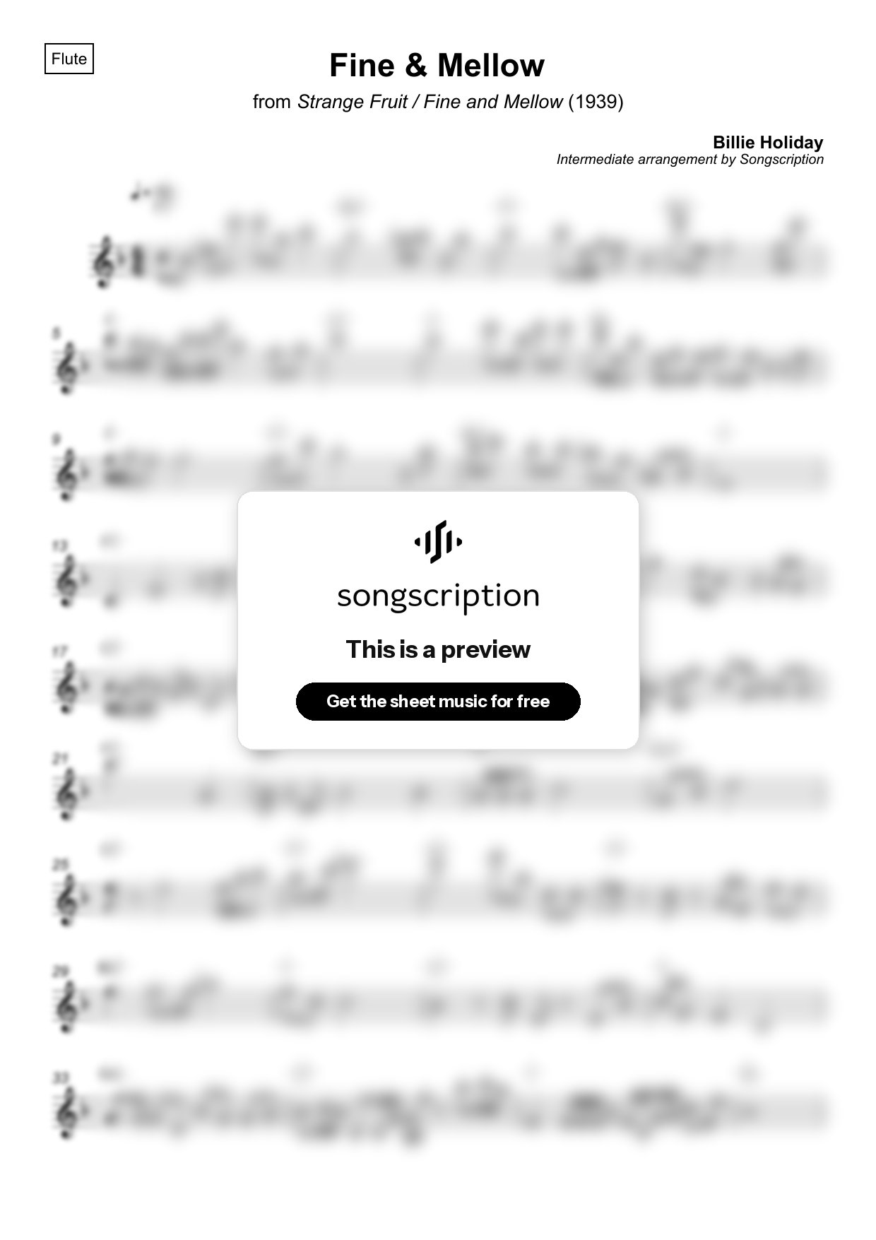 Intermediate Flute Sheet Music for "Fine & Mellow" by Billie Holiday