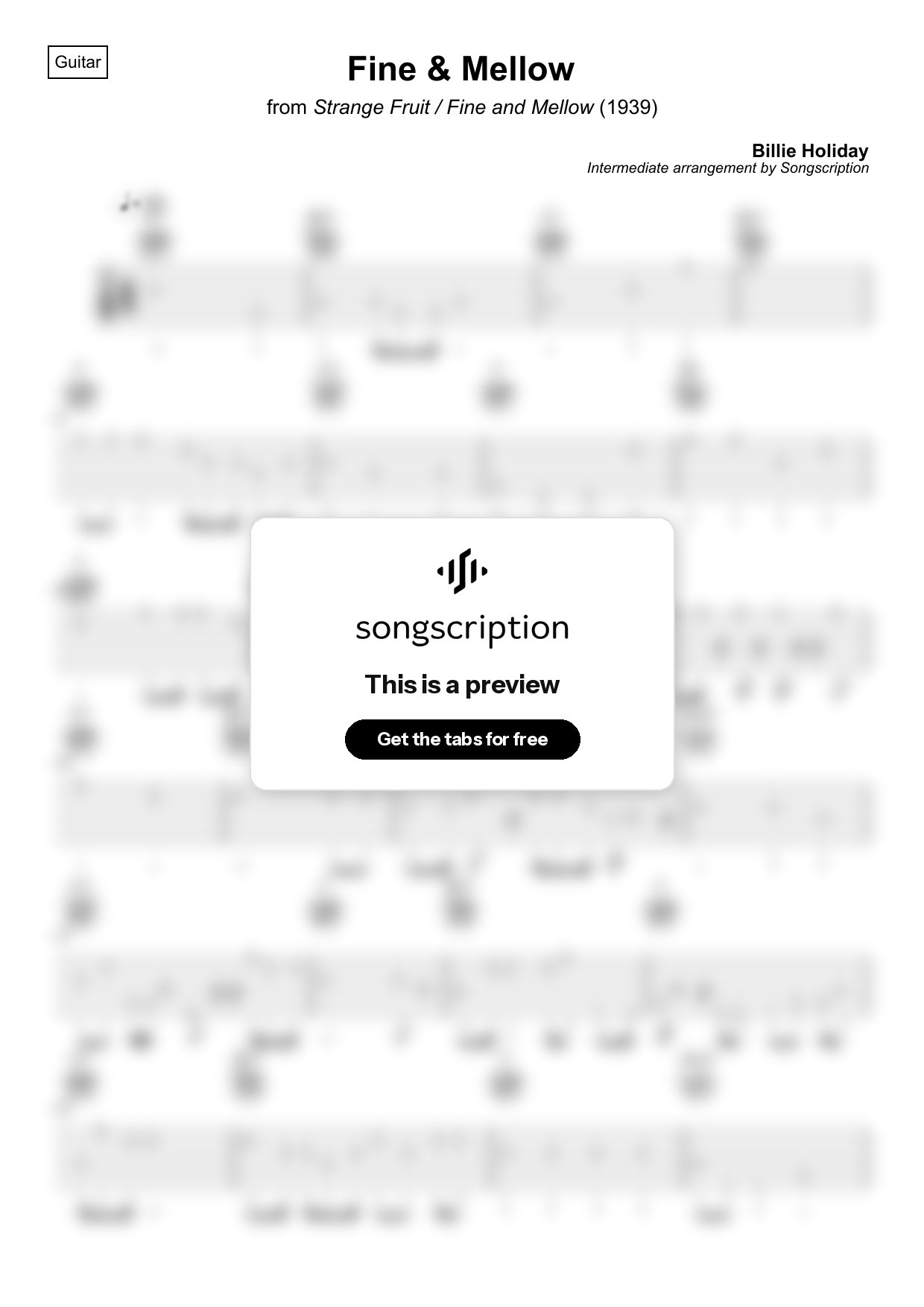 Intermediate Acoustic Guitar Tabs for "Fine & Mellow" by Billie Holiday