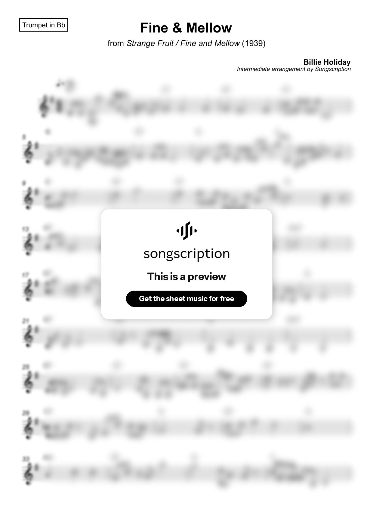 Intermediate Trumpet Sheet Music for "Fine & Mellow" by Billie Holiday