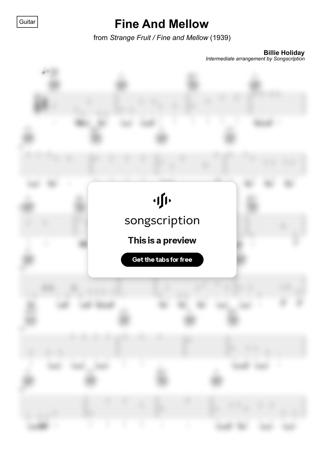 Intermediate Acoustic Guitar Tabs for "Fine And Mellow" by Billie Holiday