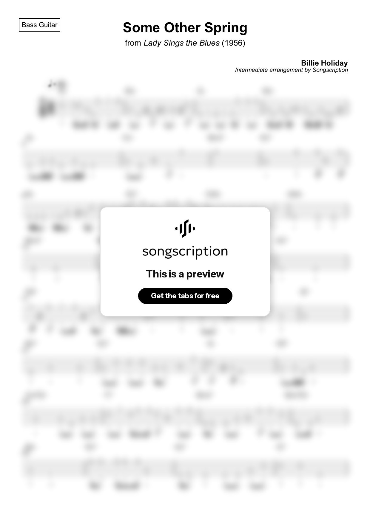 Intermediate Bass Guitar Tabs for "Some Other Spring" by Billie Holiday