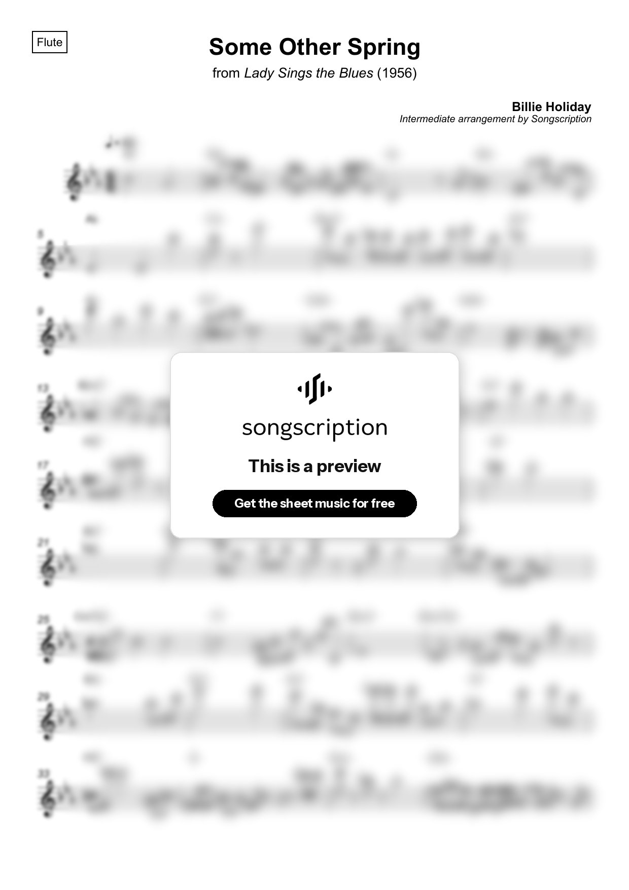 Intermediate Flute Sheet Music for "Some Other Spring" by Billie Holiday