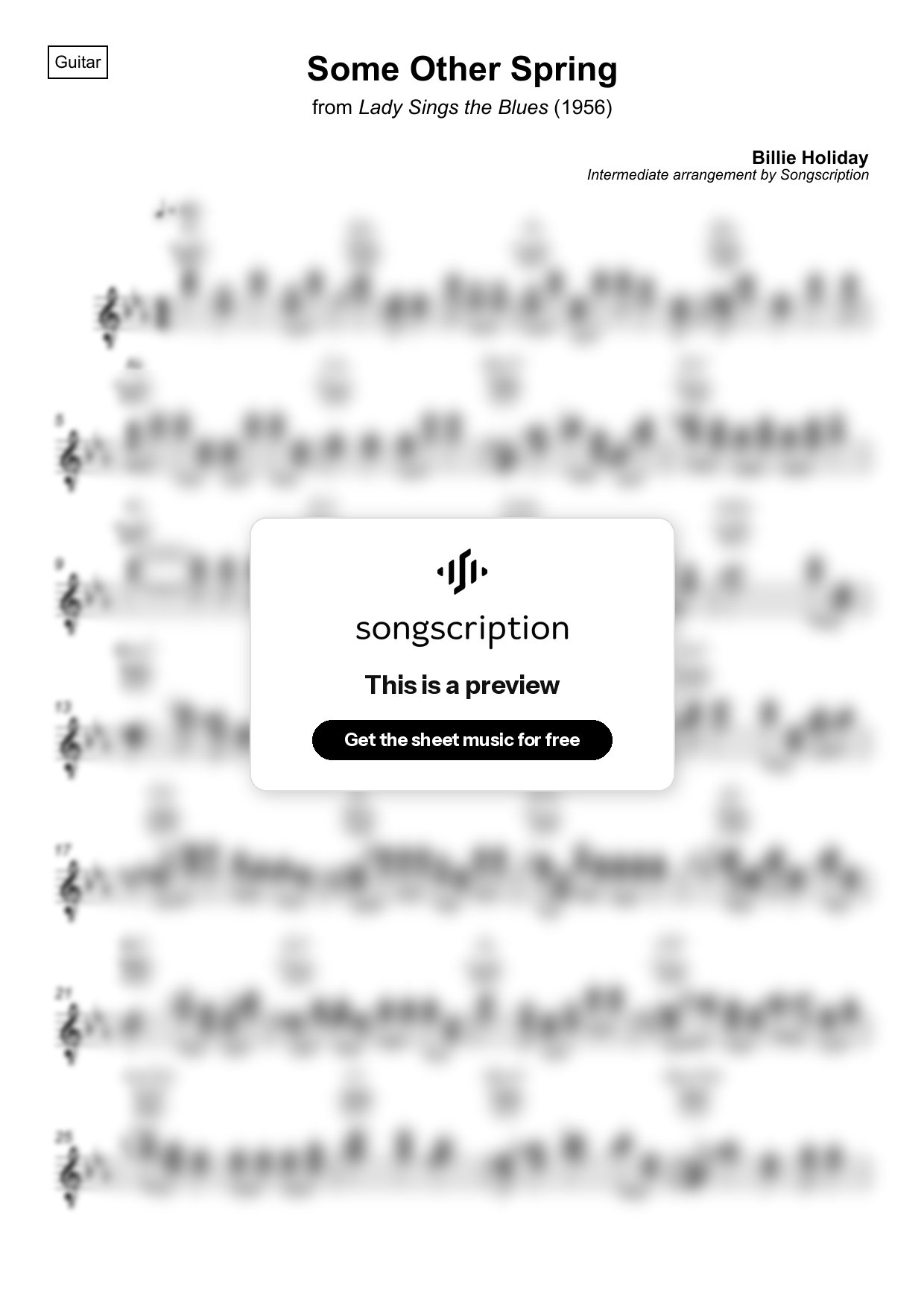Intermediate Acoustic Guitar Sheet Music for "Some Other Spring" by Billie Holiday