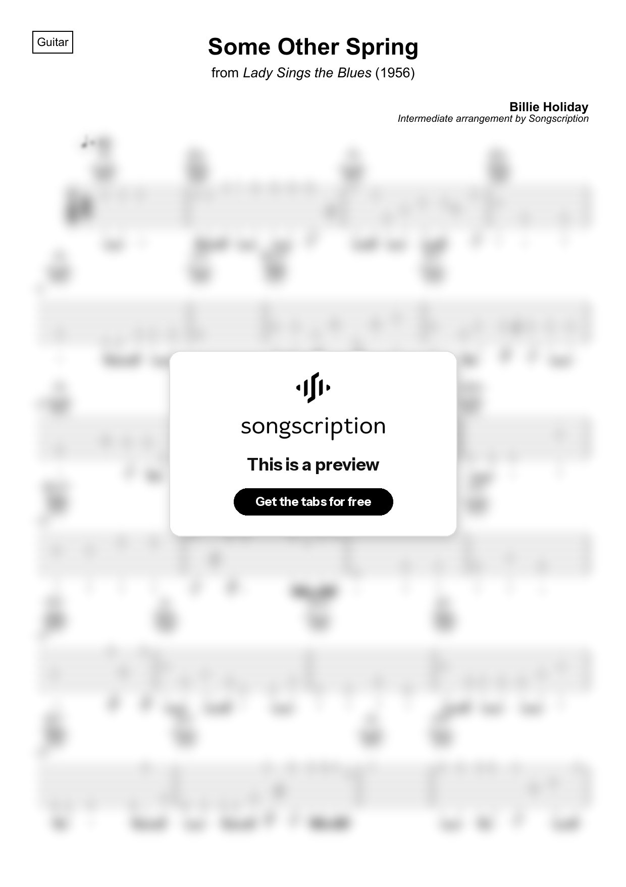 Intermediate Acoustic Guitar Tabs for "Some Other Spring" by Billie Holiday