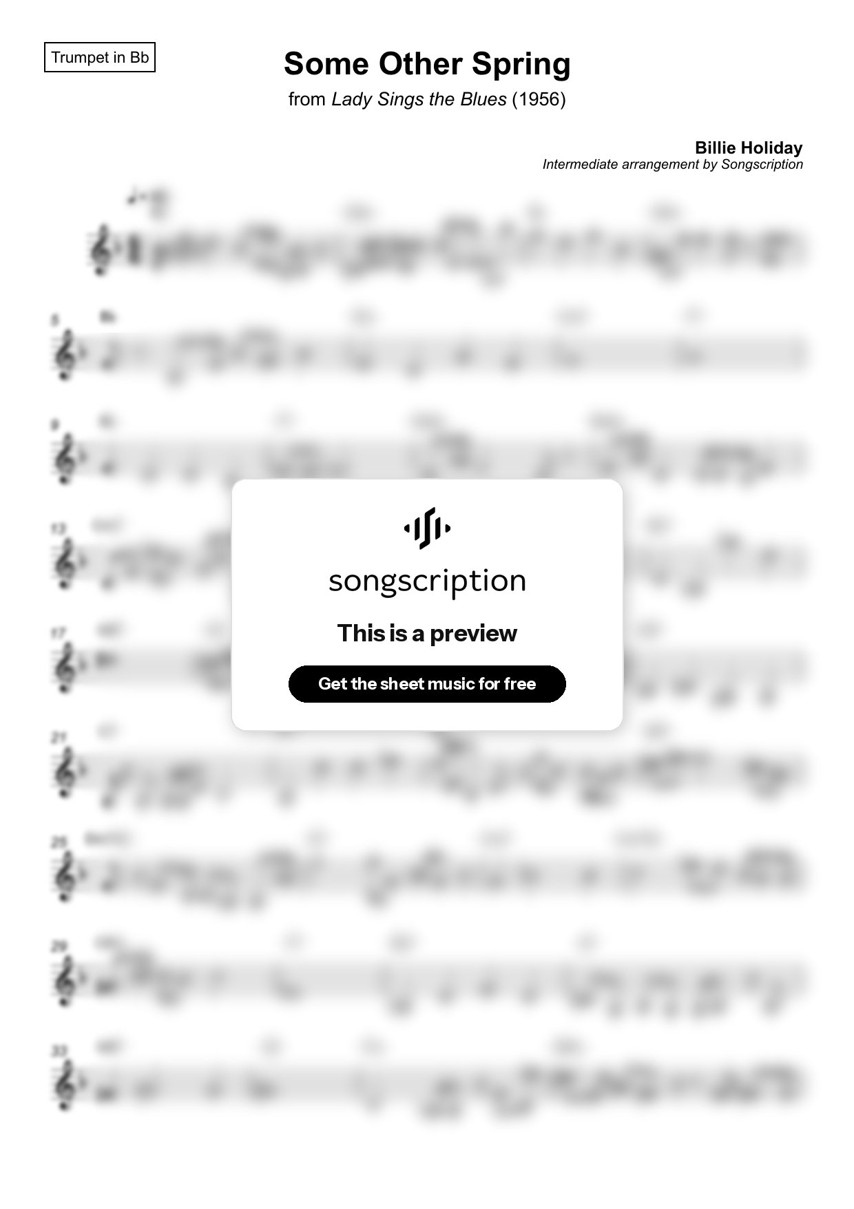 Intermediate Trumpet Sheet Music for "Some Other Spring" by Billie Holiday