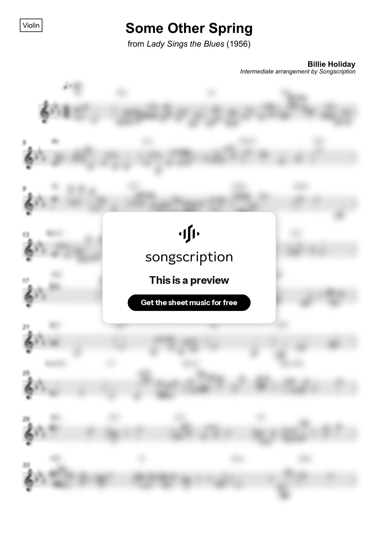 Intermediate Violin Sheet Music for "Some Other Spring" by Billie Holiday