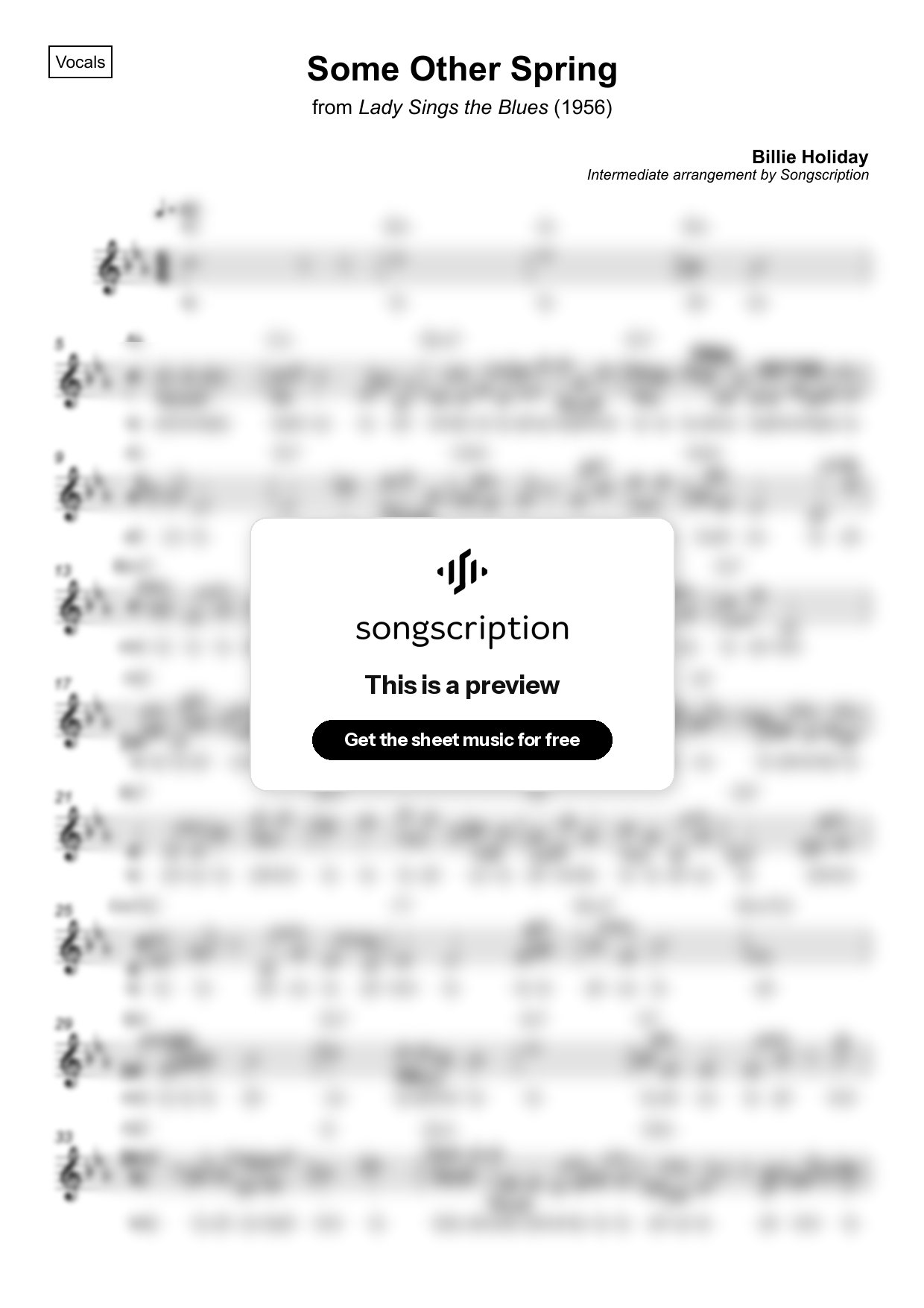 Intermediate Vocals Sheet Music for "Some Other Spring" by Billie Holiday