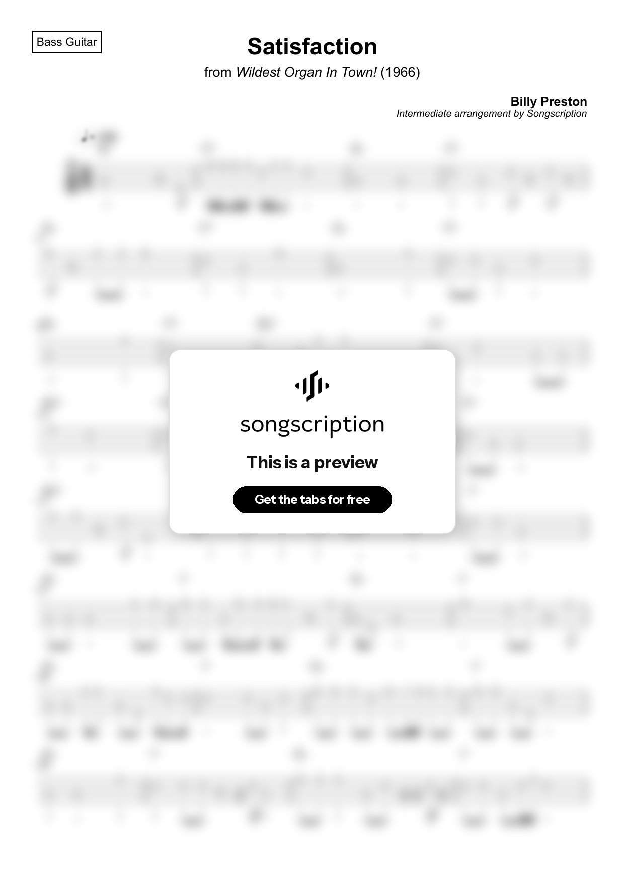 Intermediate Bass Guitar Tabs for "Satisfaction" by Billy Preston