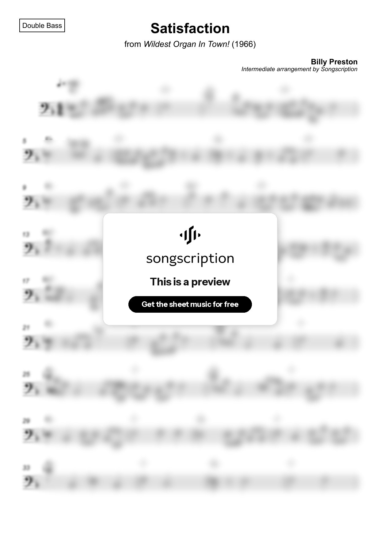 Intermediate Double Bass Sheet Music for "Satisfaction" by Billy Preston