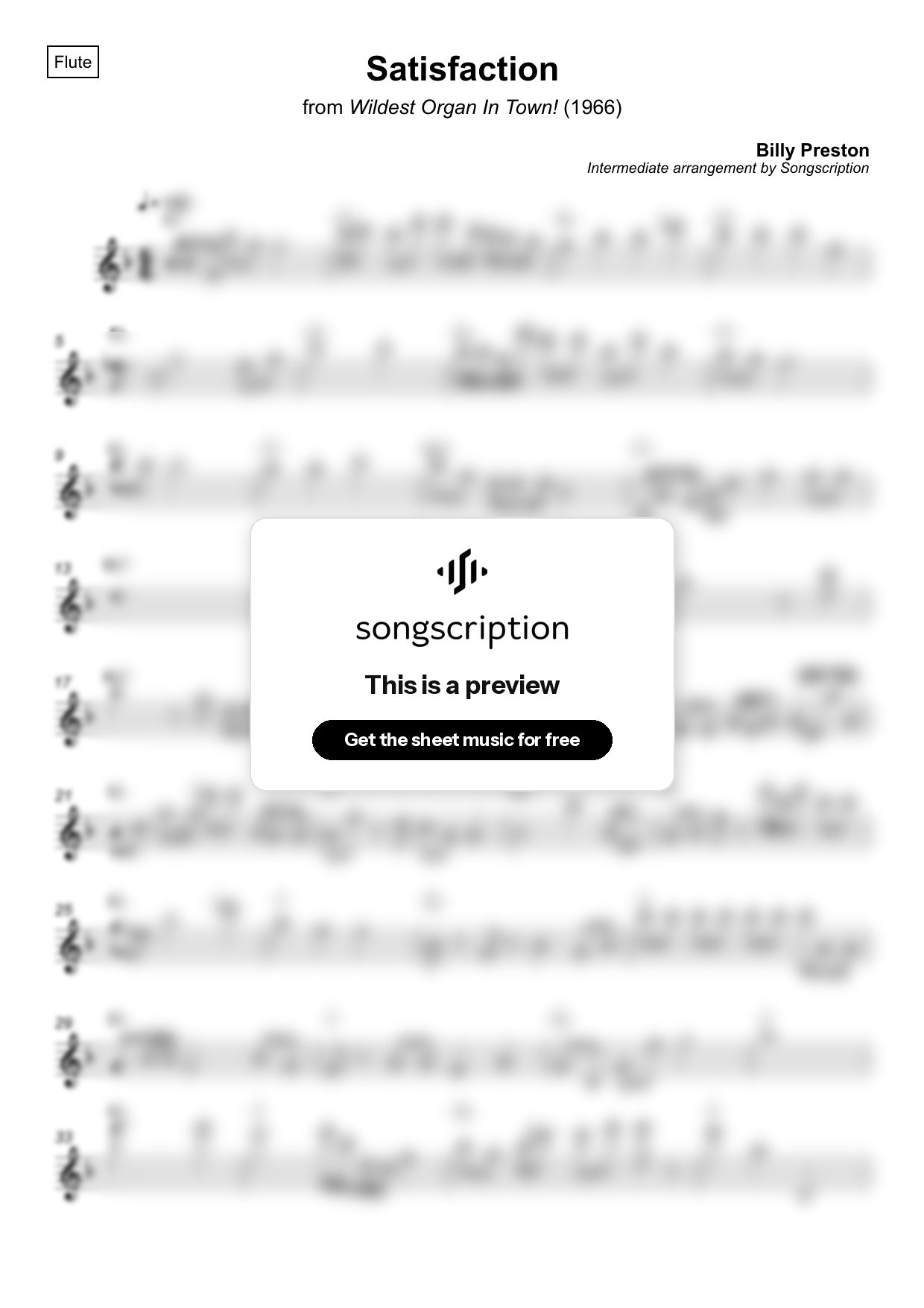 Intermediate Flute Sheet Music for "Satisfaction" by Billy Preston