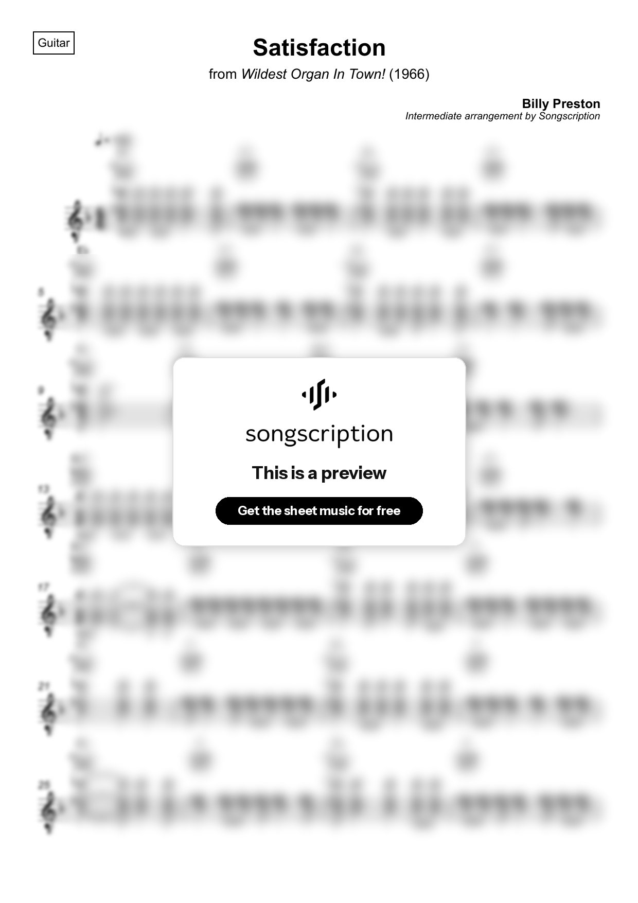 Intermediate Acoustic Guitar Sheet Music for "Satisfaction" by Billy Preston