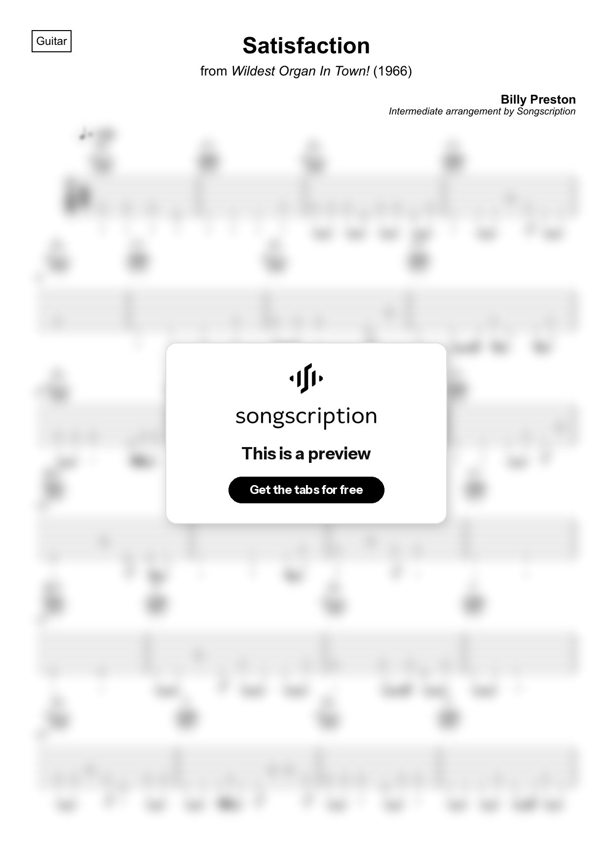 Intermediate Acoustic Guitar Tabs for "Satisfaction" by Billy Preston