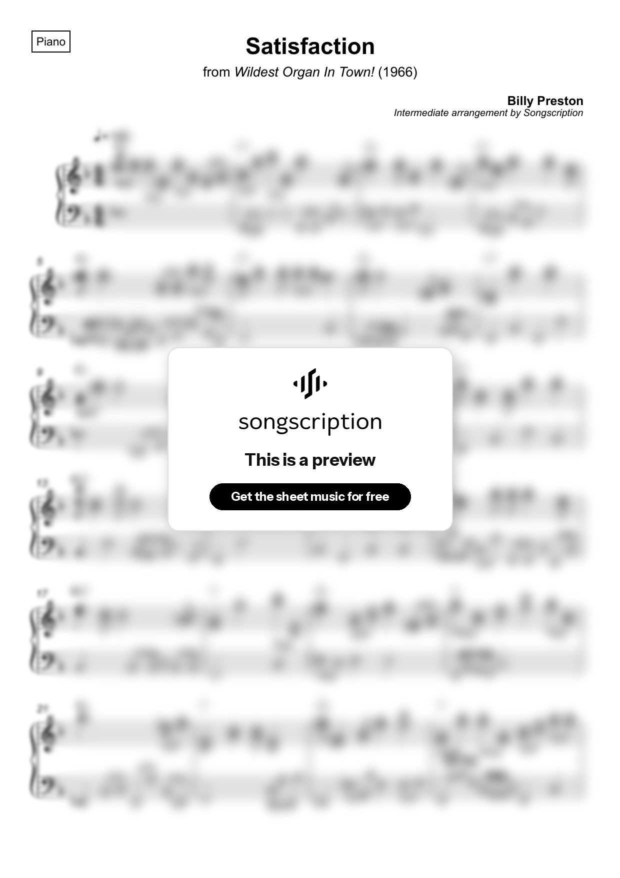 Intermediate Piano Sheet Music for "Satisfaction" by Billy Preston