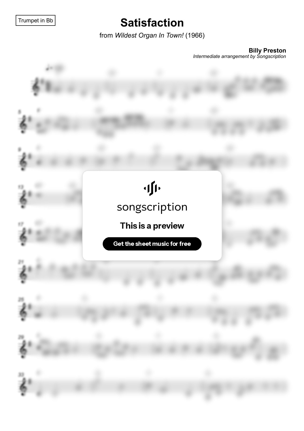 Intermediate Trumpet Sheet Music for "Satisfaction" by Billy Preston