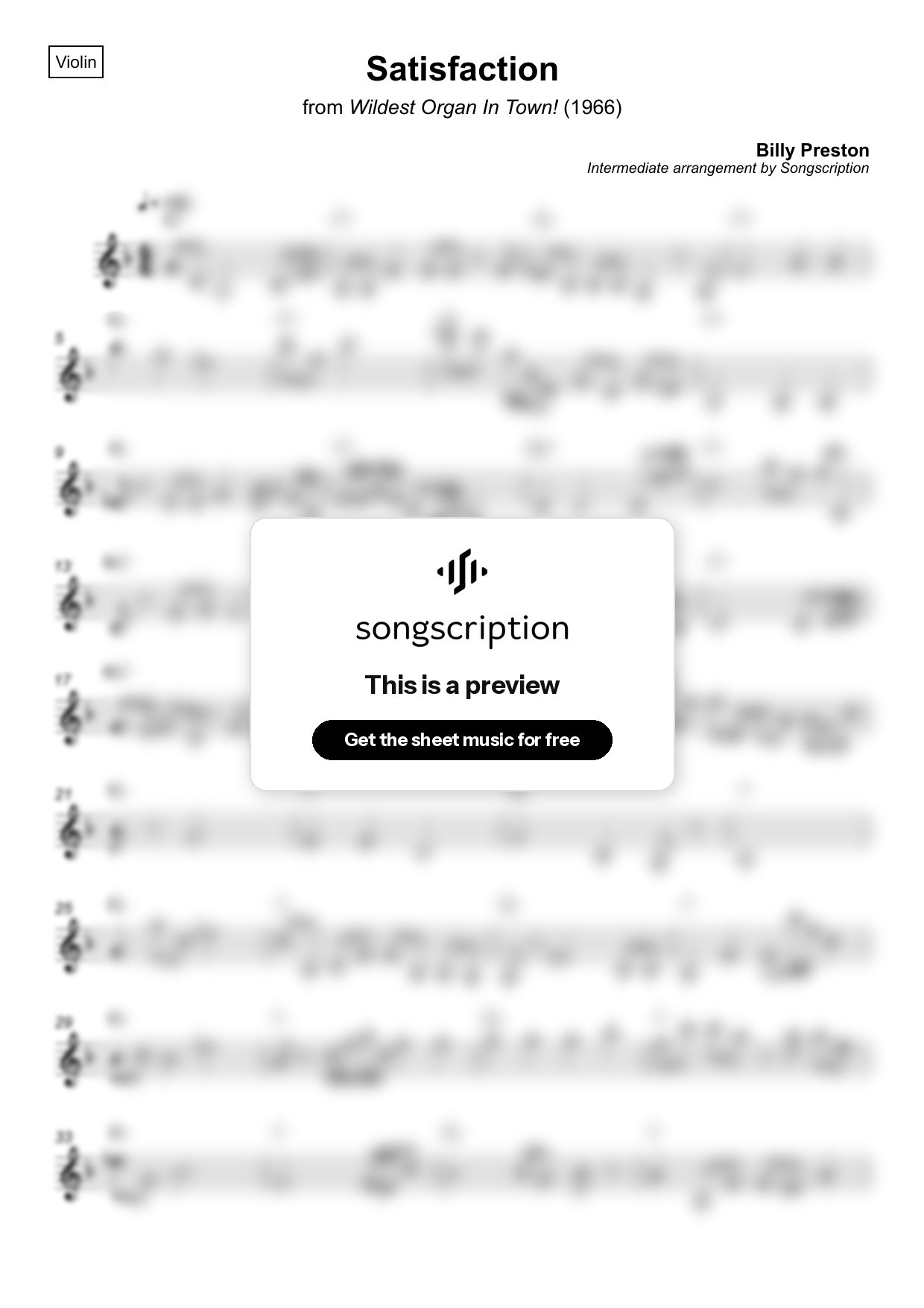 Intermediate Violin Sheet Music for "Satisfaction" by Billy Preston