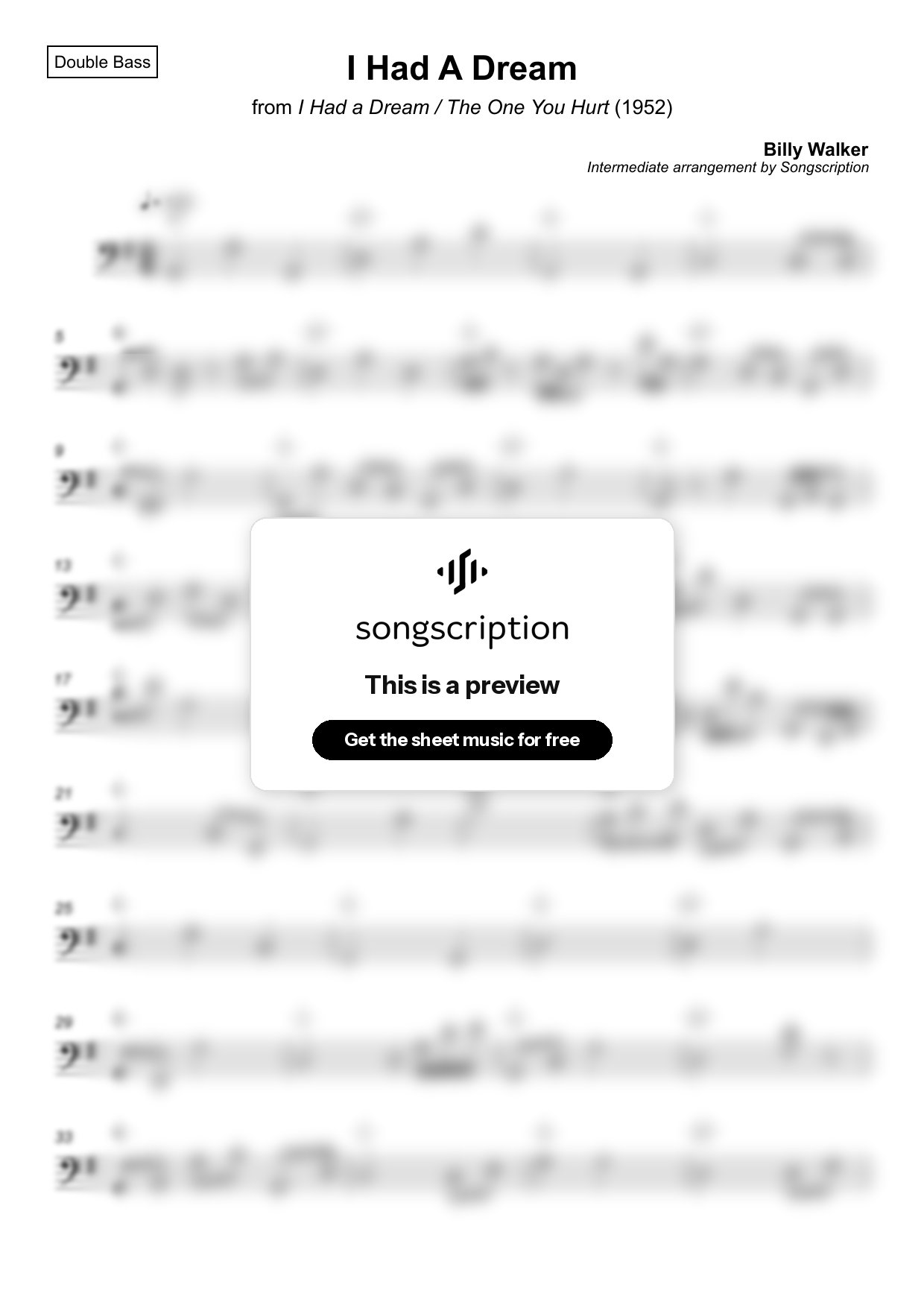 Intermediate Double Bass Sheet Music for "I Had A Dream" by Billy Walker