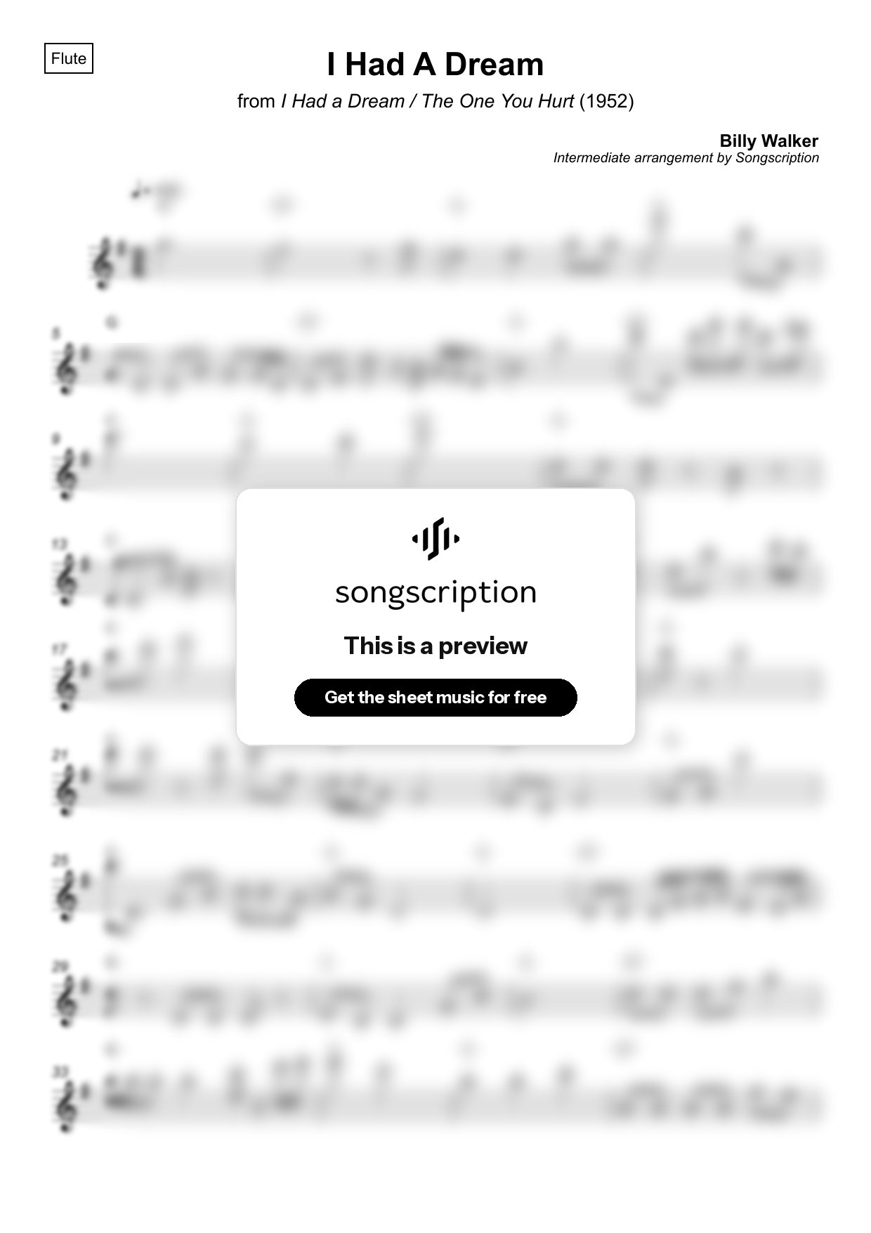 Intermediate Flute Sheet Music for "I Had A Dream" by Billy Walker