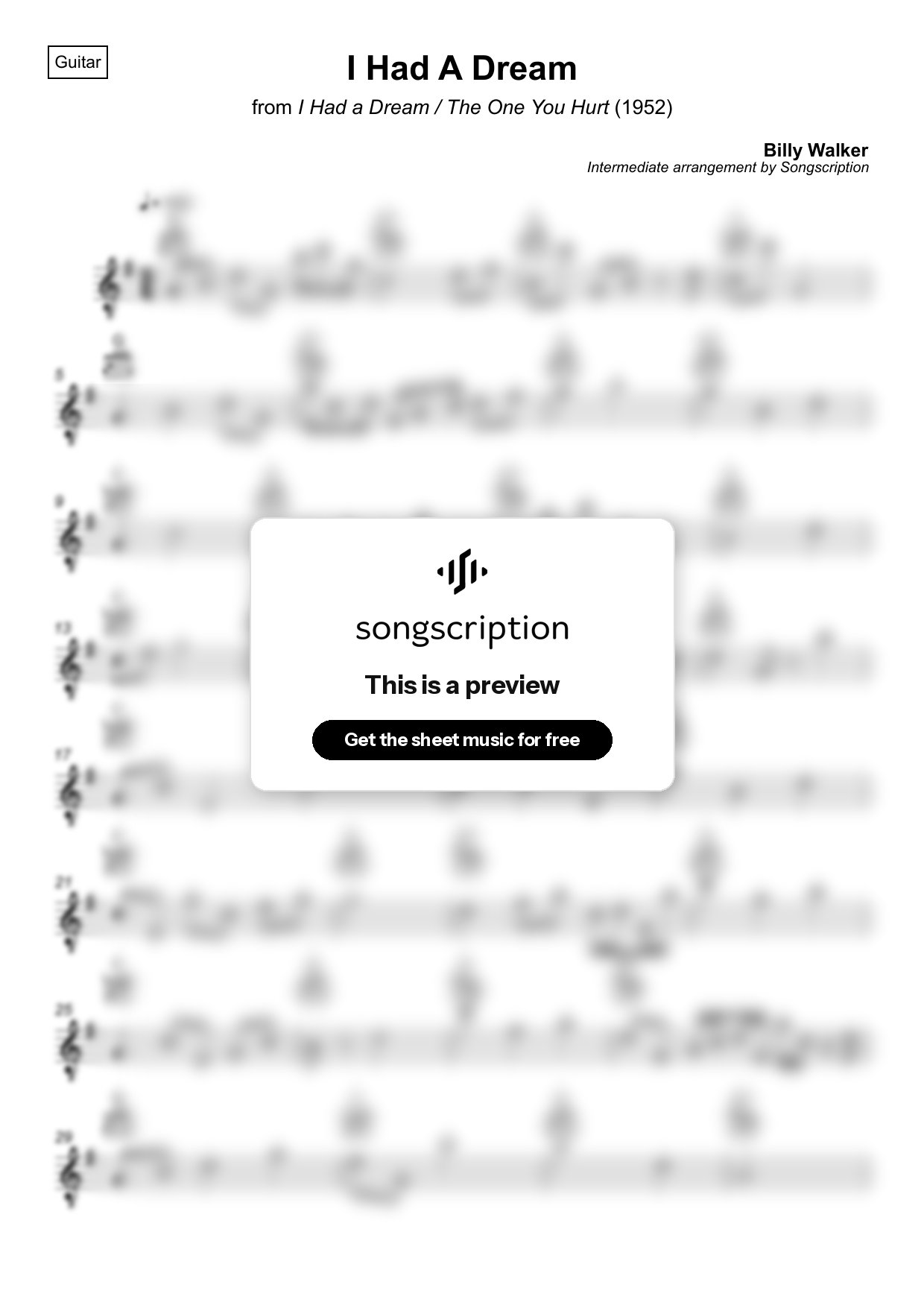 Intermediate Acoustic Guitar Sheet Music for "I Had A Dream" by Billy Walker