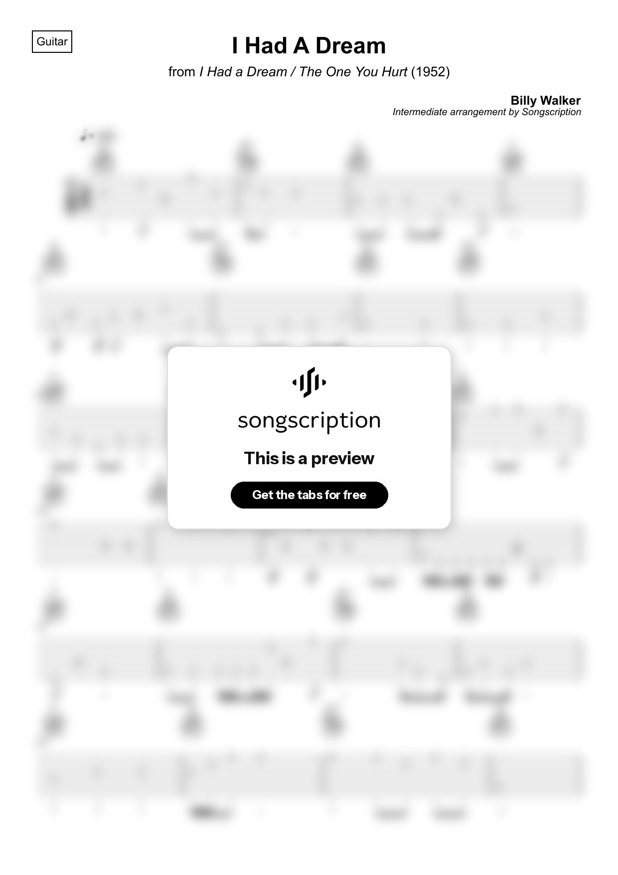 Intermediate Acoustic Guitar Tabs for "I Had A Dream" by Billy Walker
