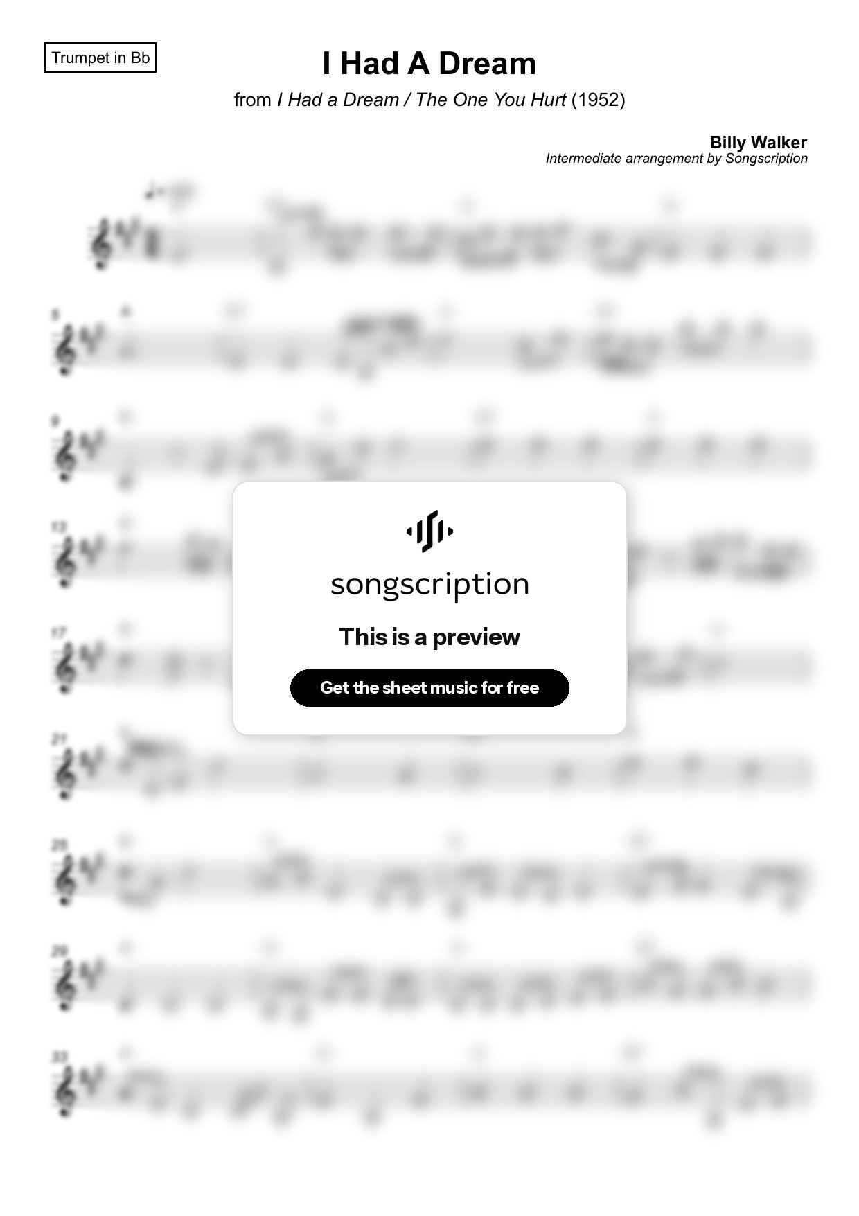 Intermediate Trumpet Sheet Music for "I Had A Dream" by Billy Walker