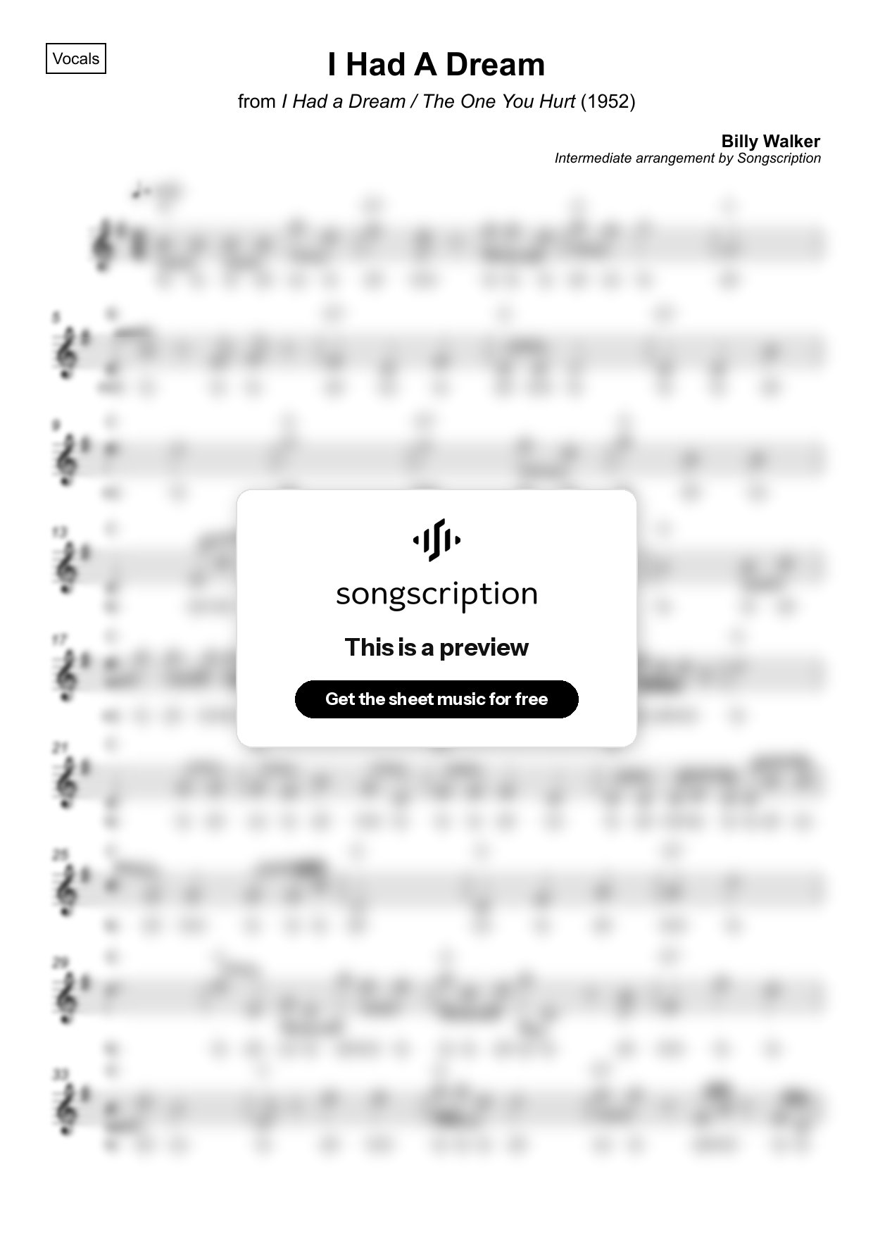 Intermediate Vocals Sheet Music for "I Had A Dream" by Billy Walker