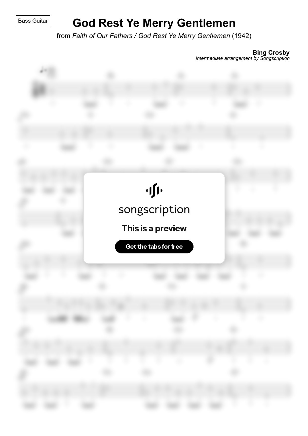 Intermediate Bass Guitar Tabs for "God Rest Ye Merry Gentlemen" by Bing Crosby