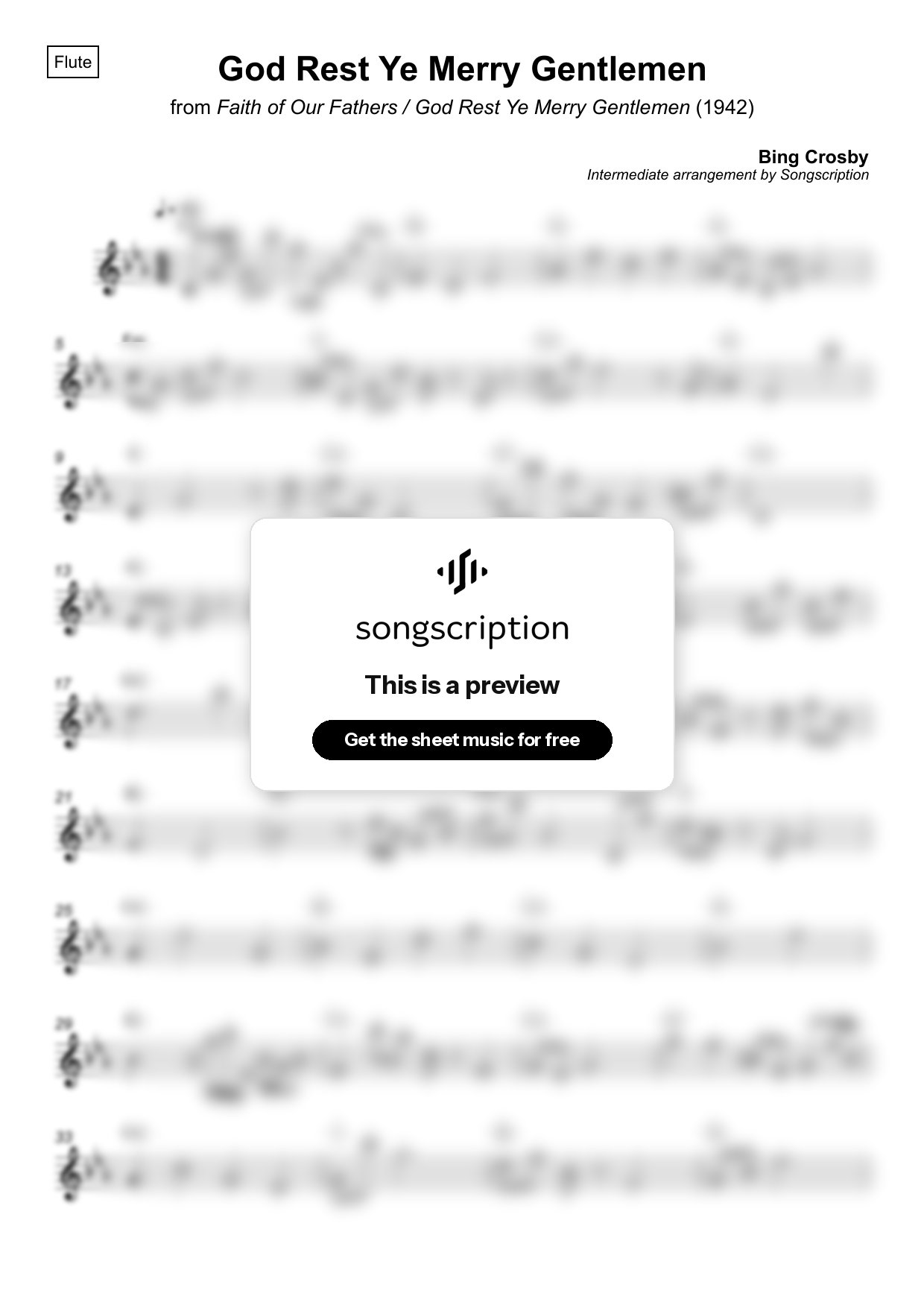Intermediate Flute Sheet Music for "God Rest Ye Merry Gentlemen" by Bing Crosby
