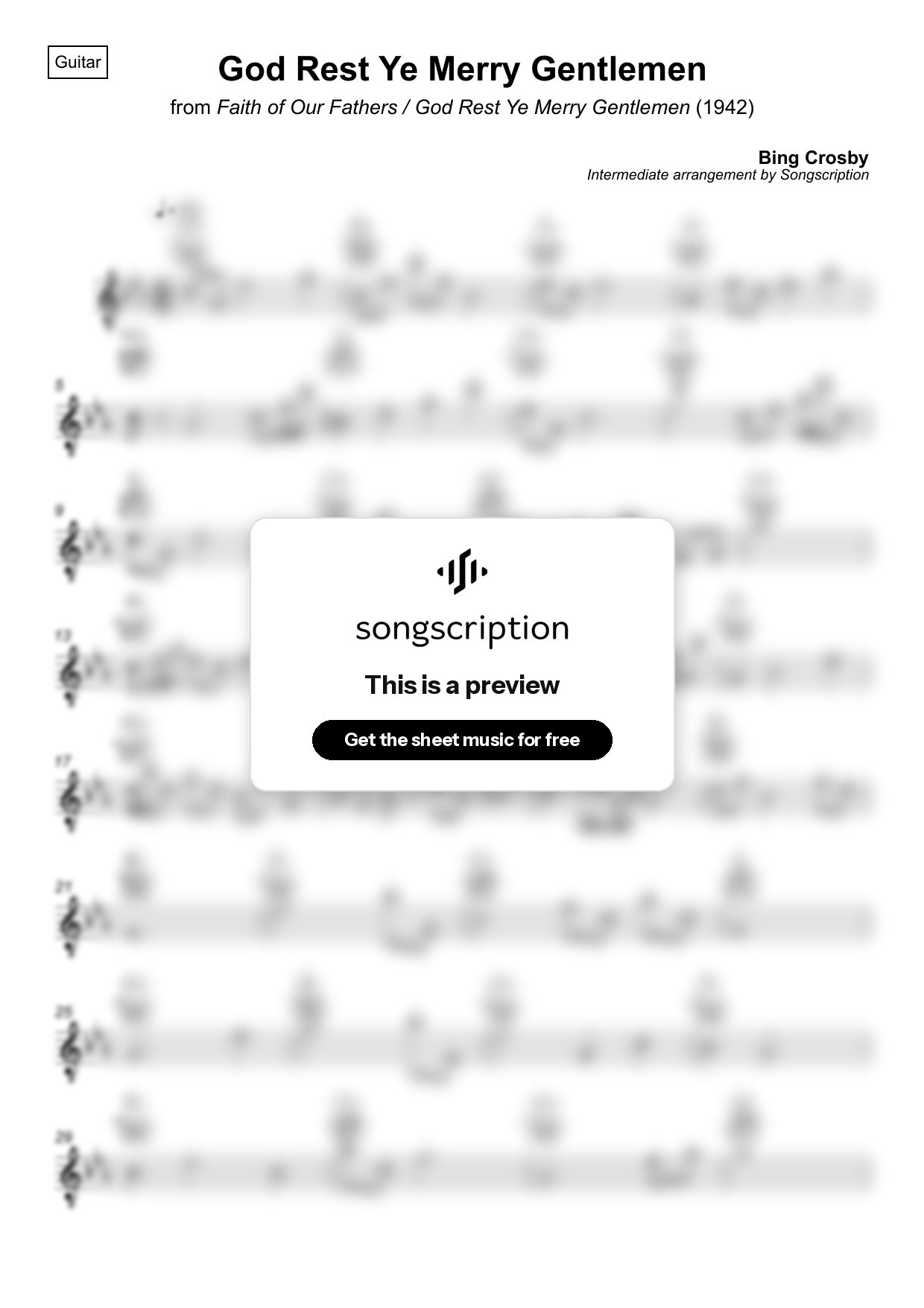 Intermediate Acoustic Guitar Sheet Music for "God Rest Ye Merry Gentlemen" by Bing Crosby