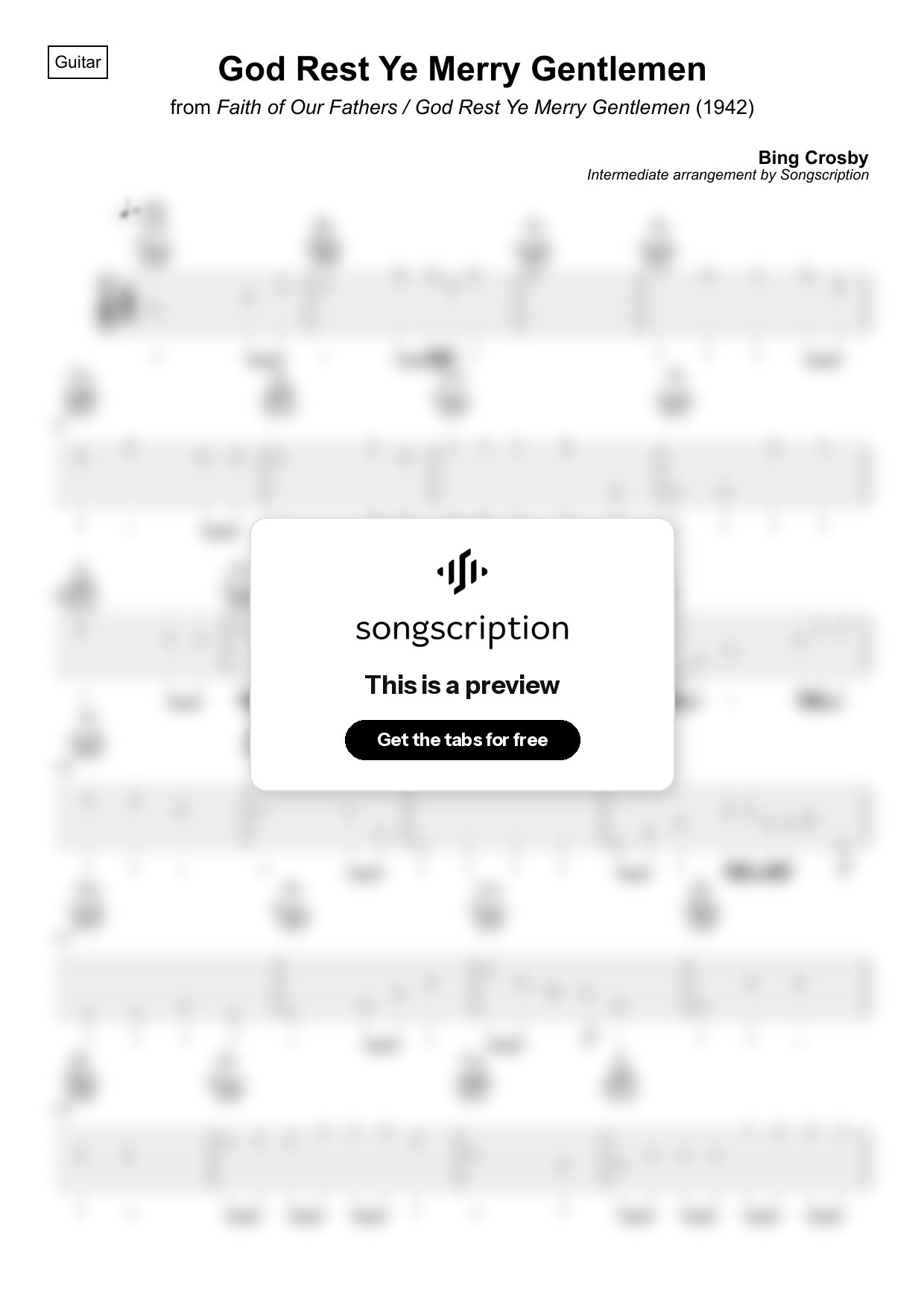 Intermediate Acoustic Guitar Tabs for "God Rest Ye Merry Gentlemen" by Bing Crosby