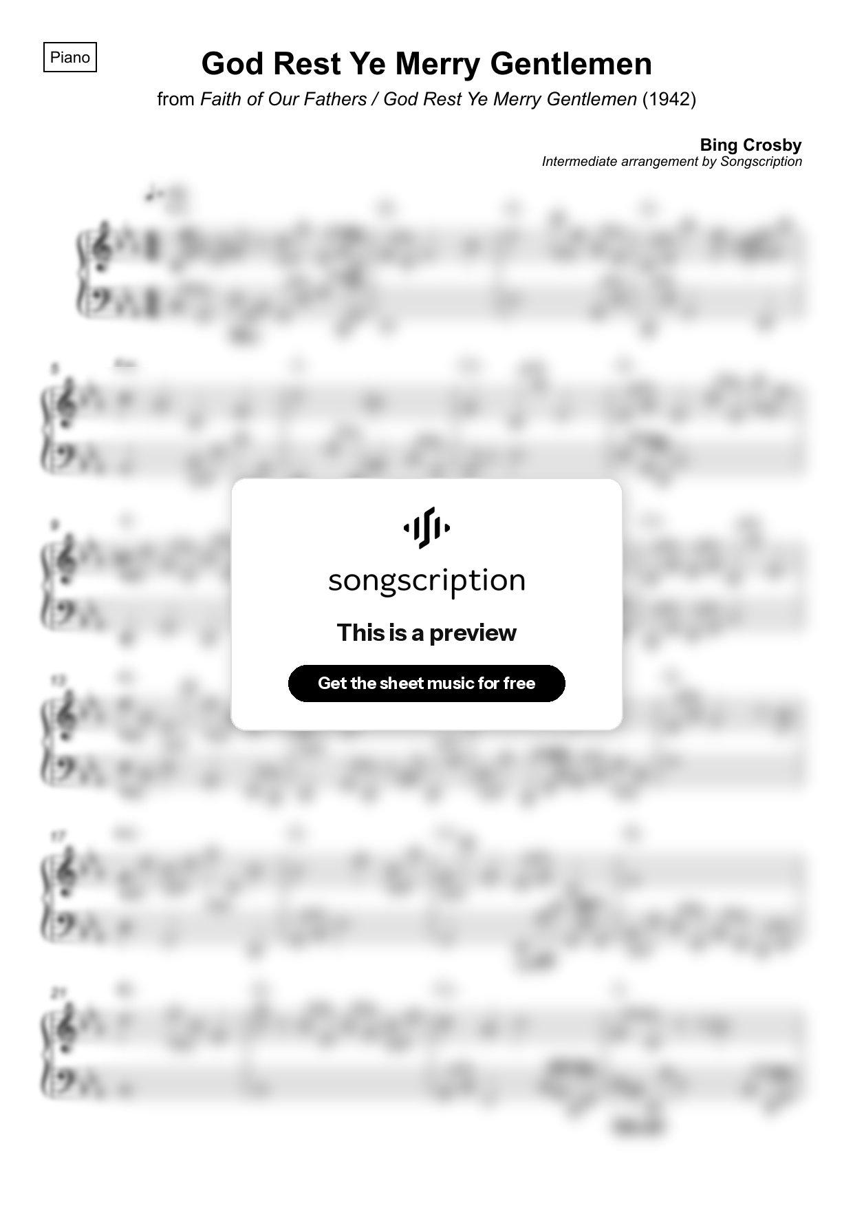 Intermediate Piano Sheet Music for "God Rest Ye Merry Gentlemen" by Bing Crosby