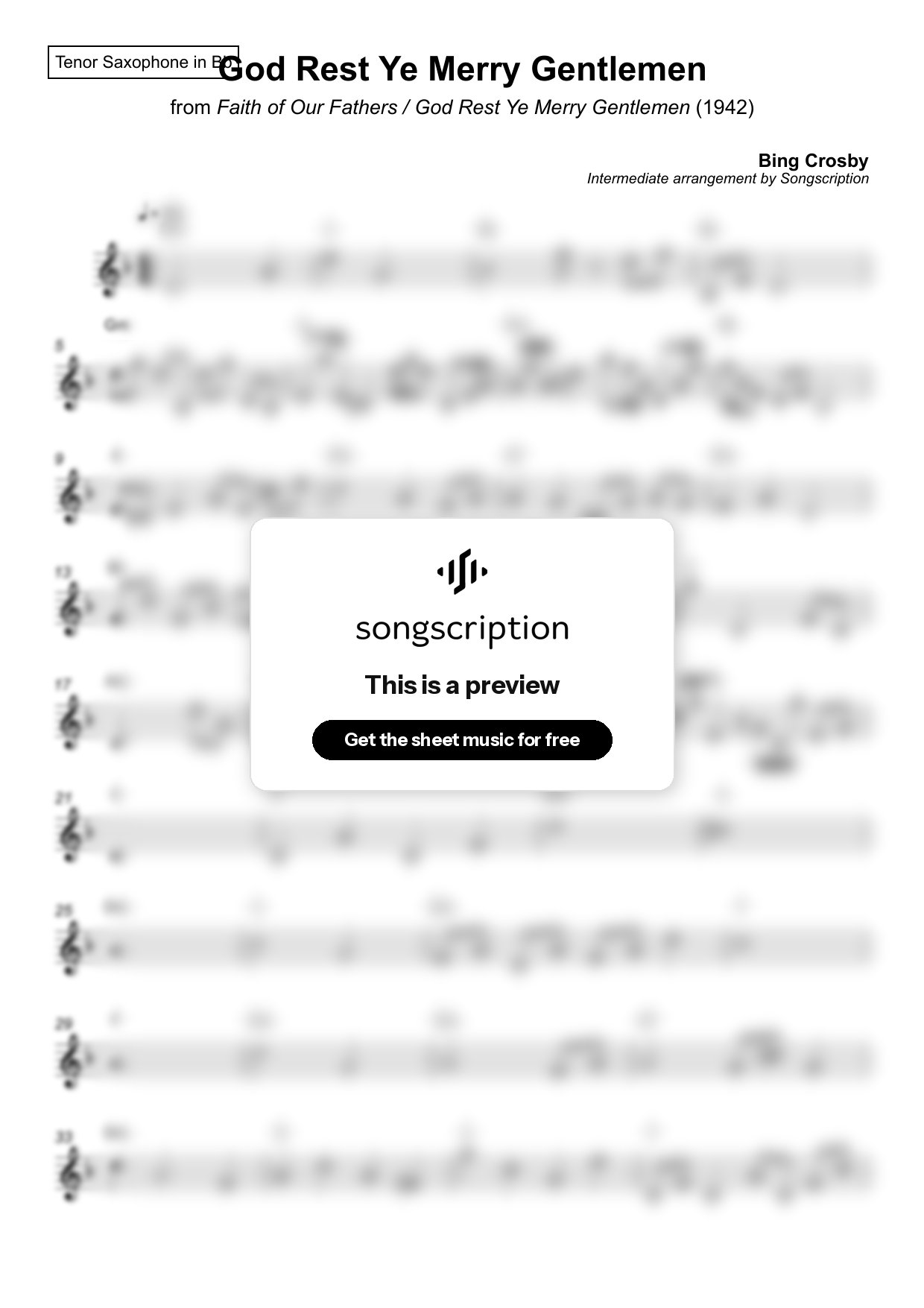 Intermediate Tenor Sax Sheet Music for "God Rest Ye Merry Gentlemen" by Bing Crosby