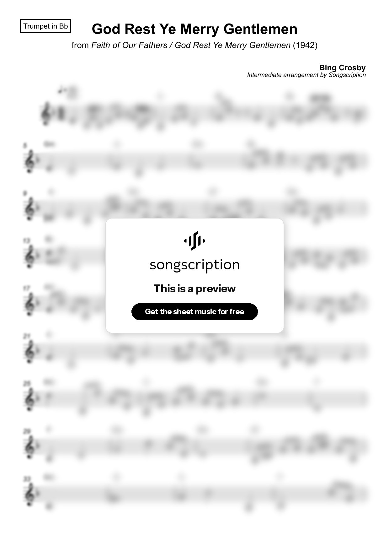 Intermediate Trumpet Sheet Music for "God Rest Ye Merry Gentlemen" by Bing Crosby