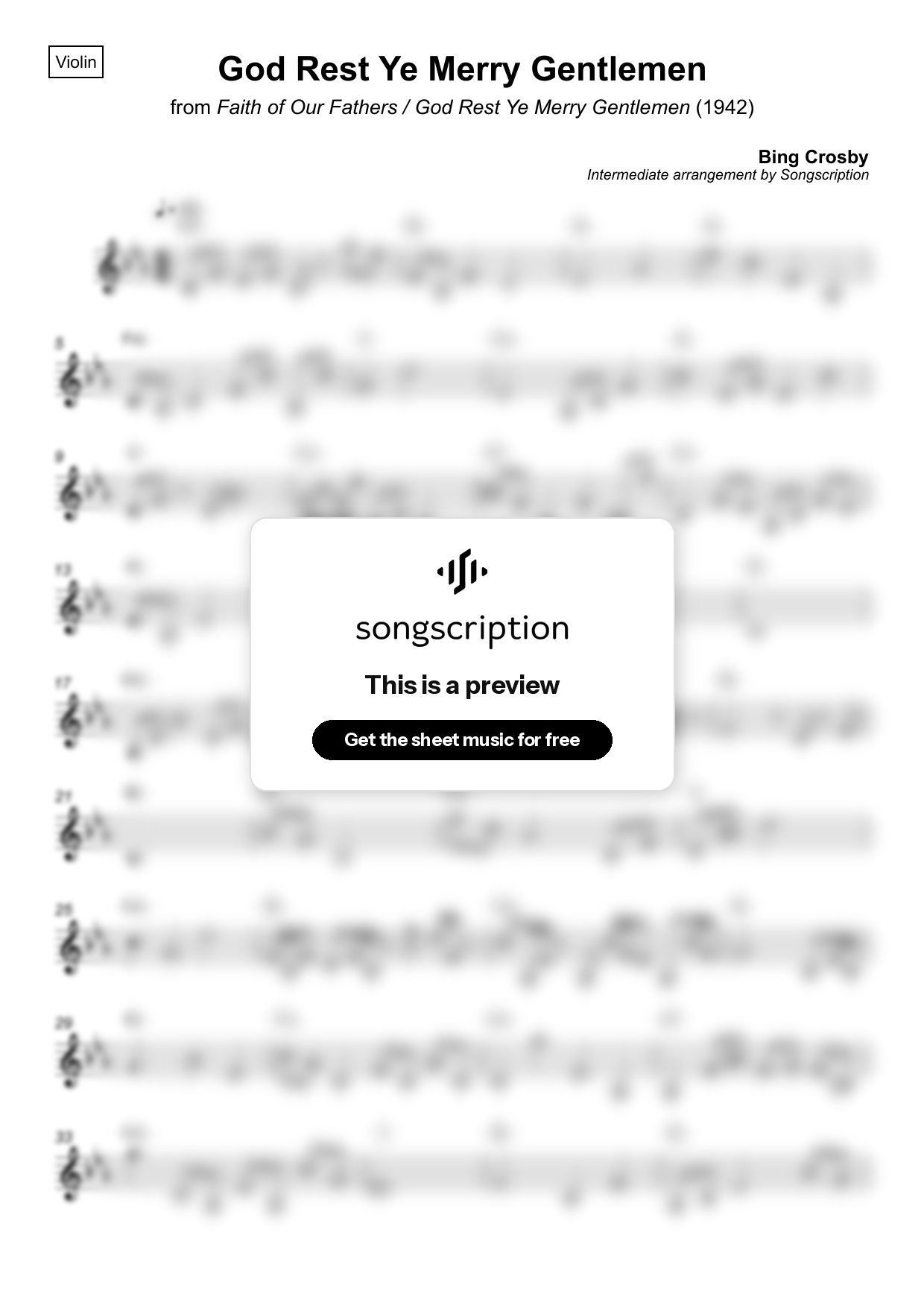 Intermediate Violin Sheet Music for "God Rest Ye Merry Gentlemen" by Bing Crosby