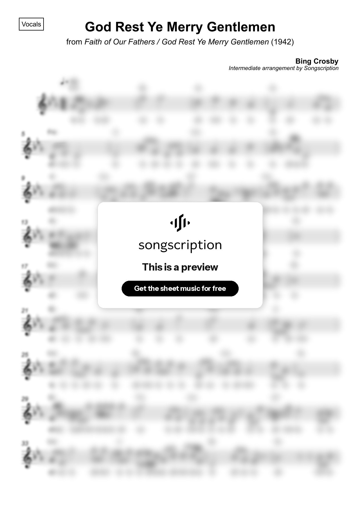 Intermediate Vocals Sheet Music for "God Rest Ye Merry Gentlemen" by Bing Crosby
