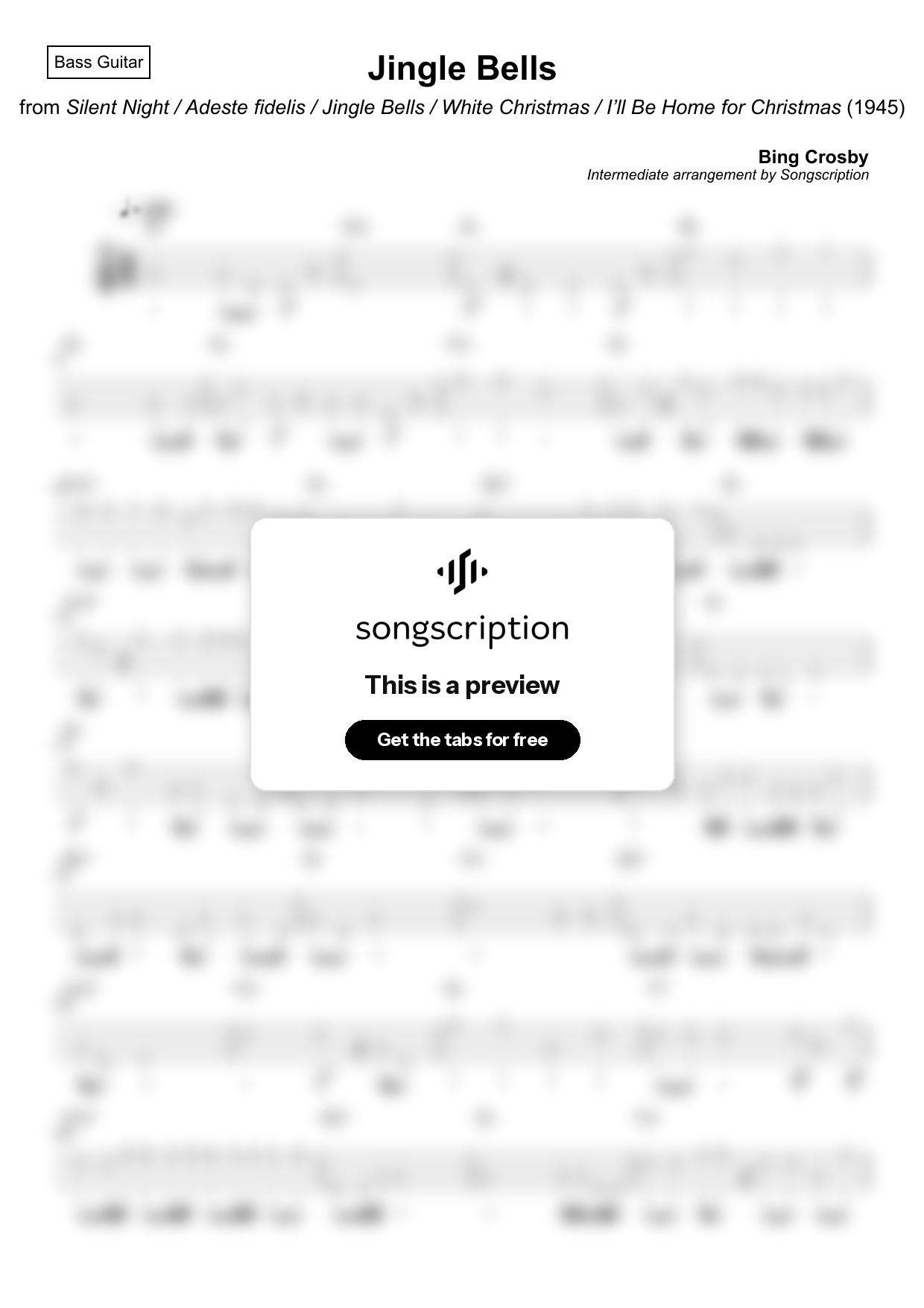 Intermediate Bass Guitar Tabs for "Jingle Bells" by Bing Crosby