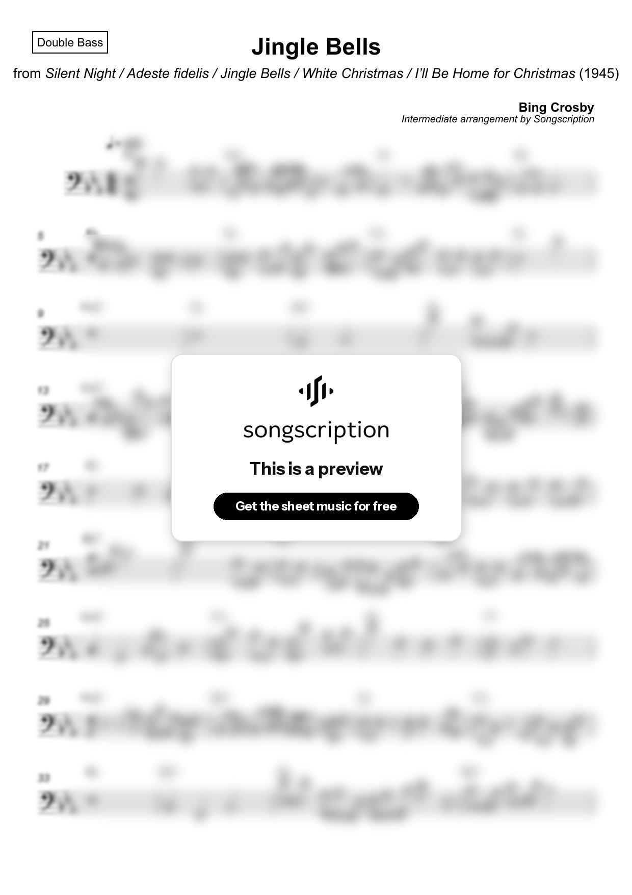 Intermediate Double Bass Sheet Music for "Jingle Bells" by Bing Crosby